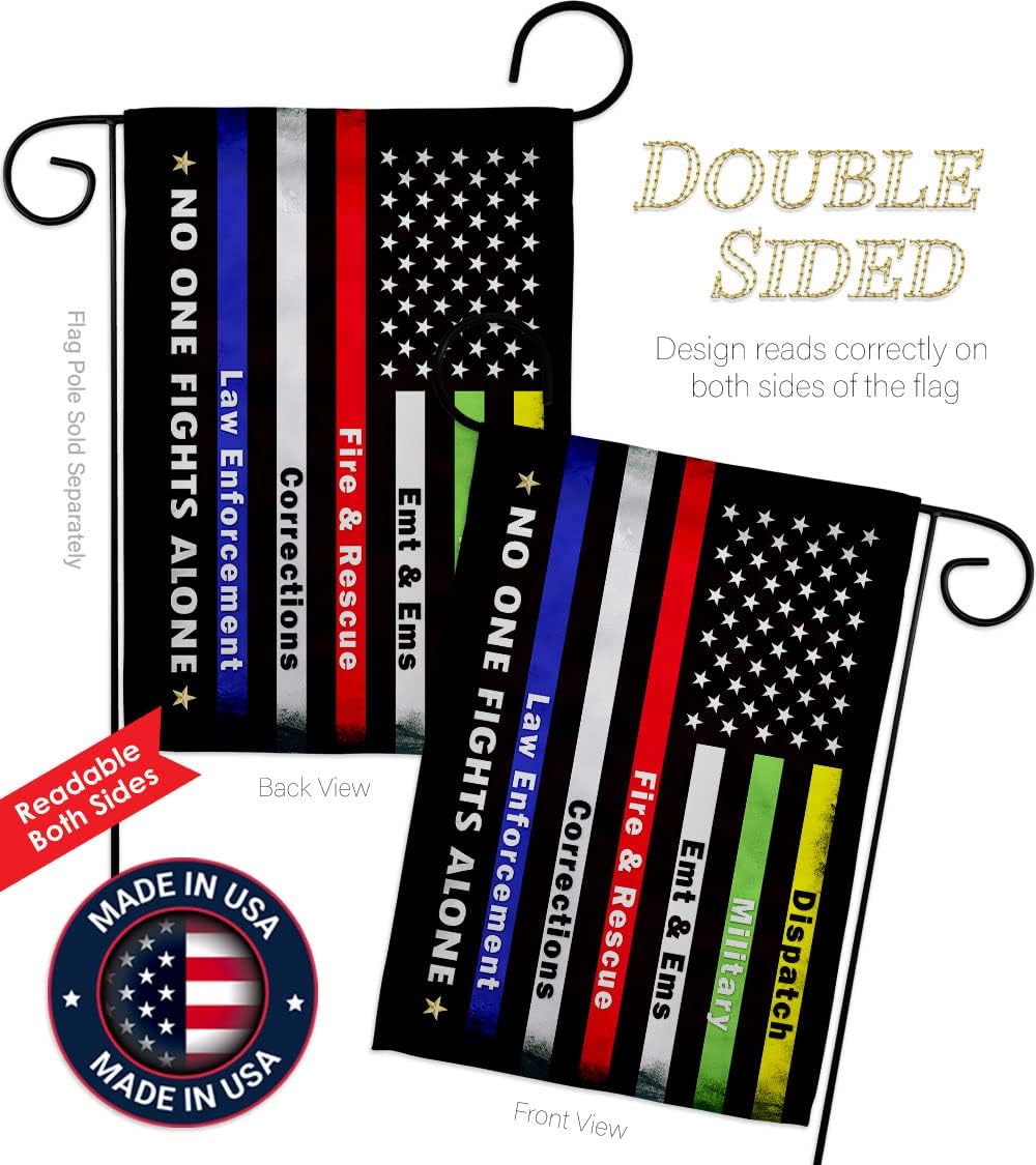 Breeze Decor No One Fights Alone Garden Flag - Set with Stand Armed Forces Military Service All Branches Support Honor United State American Veteran Official - House Yard Gift Double-Sided 13 X 18.5