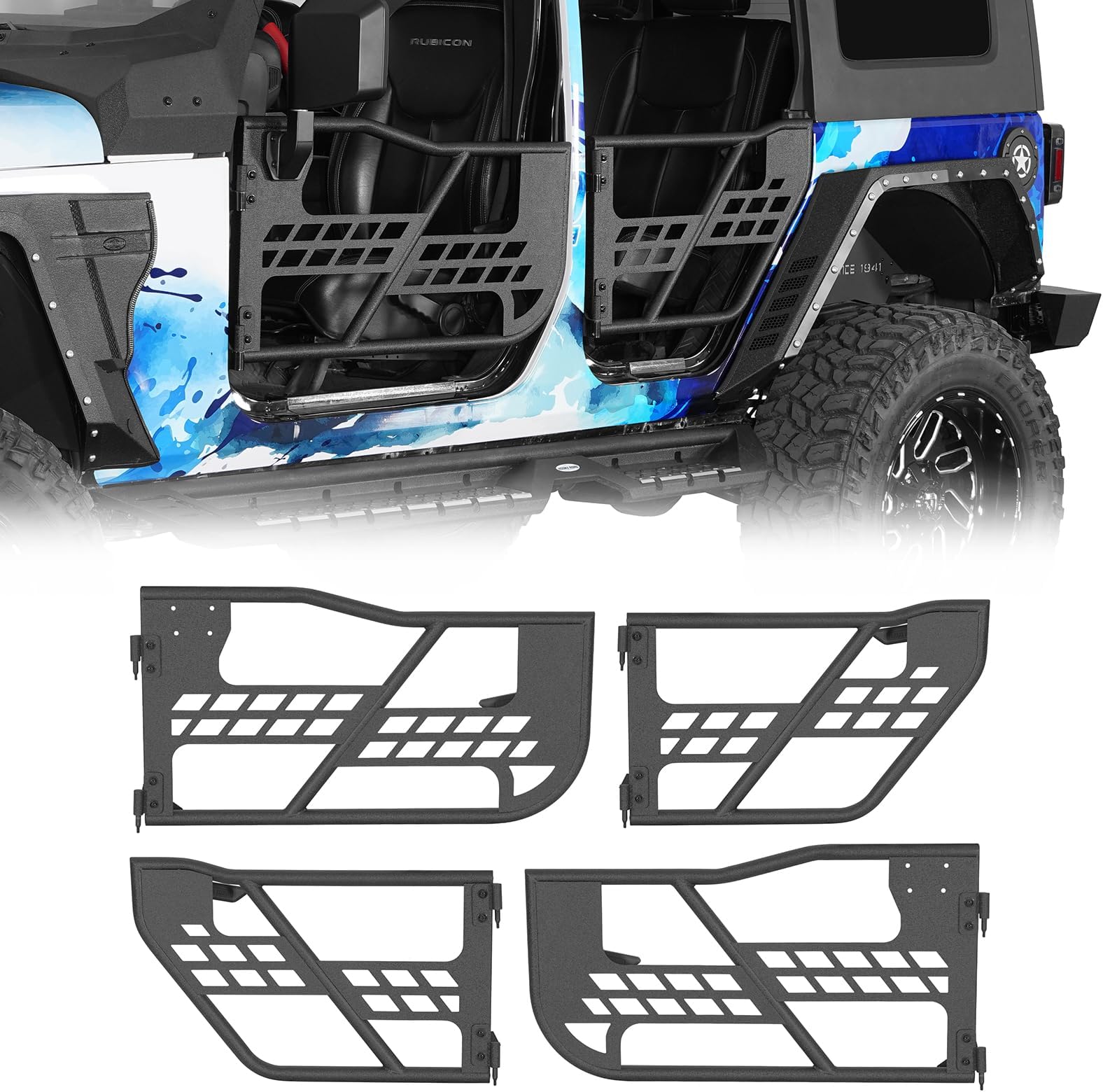 Hooke Road for Jeep JK Trail Doors Offroad Steel Tube Doors Compatible with 2007-2018 Jeep Wrangler JK Unlimited 4-Door Sahara Rubicon Sport