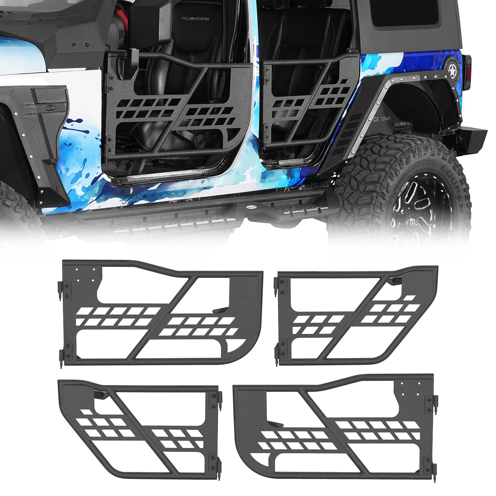Hooke Road for Jeep JK Trail Doors Offroad Steel Tube Doors Compatible with 2007-2018 Jeep Wrangler JK Unlimited 4-Door Sahara Rubicon Sport