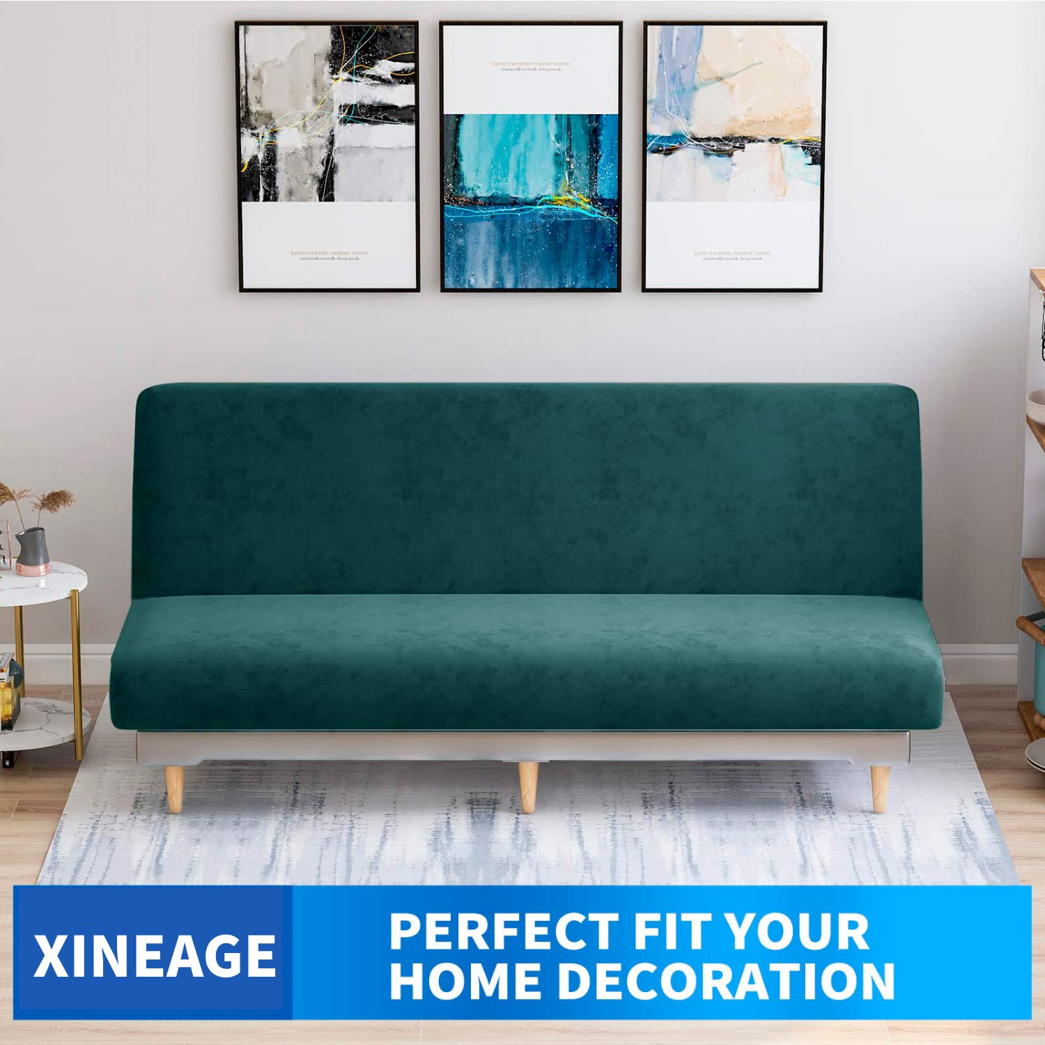 XINEAGE Velvet Futon Cover High Stretch Armless Couch Covers Spandex Fabric Sofa Bed Slipcover Anti Slip Furniture Protector with Elastic Bottom Machine Washable (Futon - Image 2