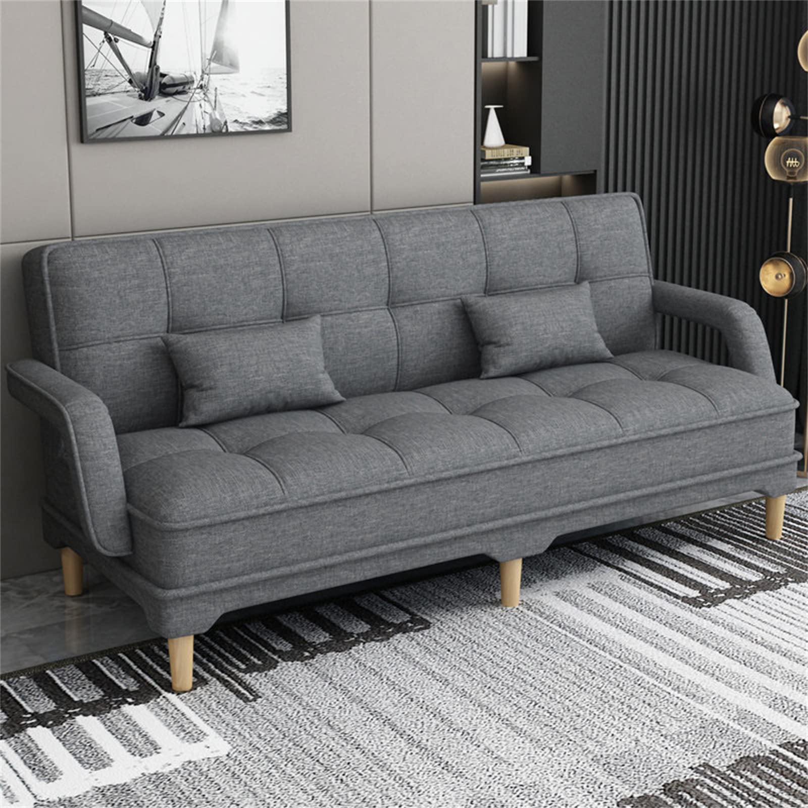 YXDFG 3-Seat Sofa, 3-Seat Fashionable Cloth Sofa, with Elbows 3-Seat Scandinavian Sofa, Chaise Longue with Wooden Legs Reclining Chair, for Living Room/Room/Office,dark gray,200×72×86cm