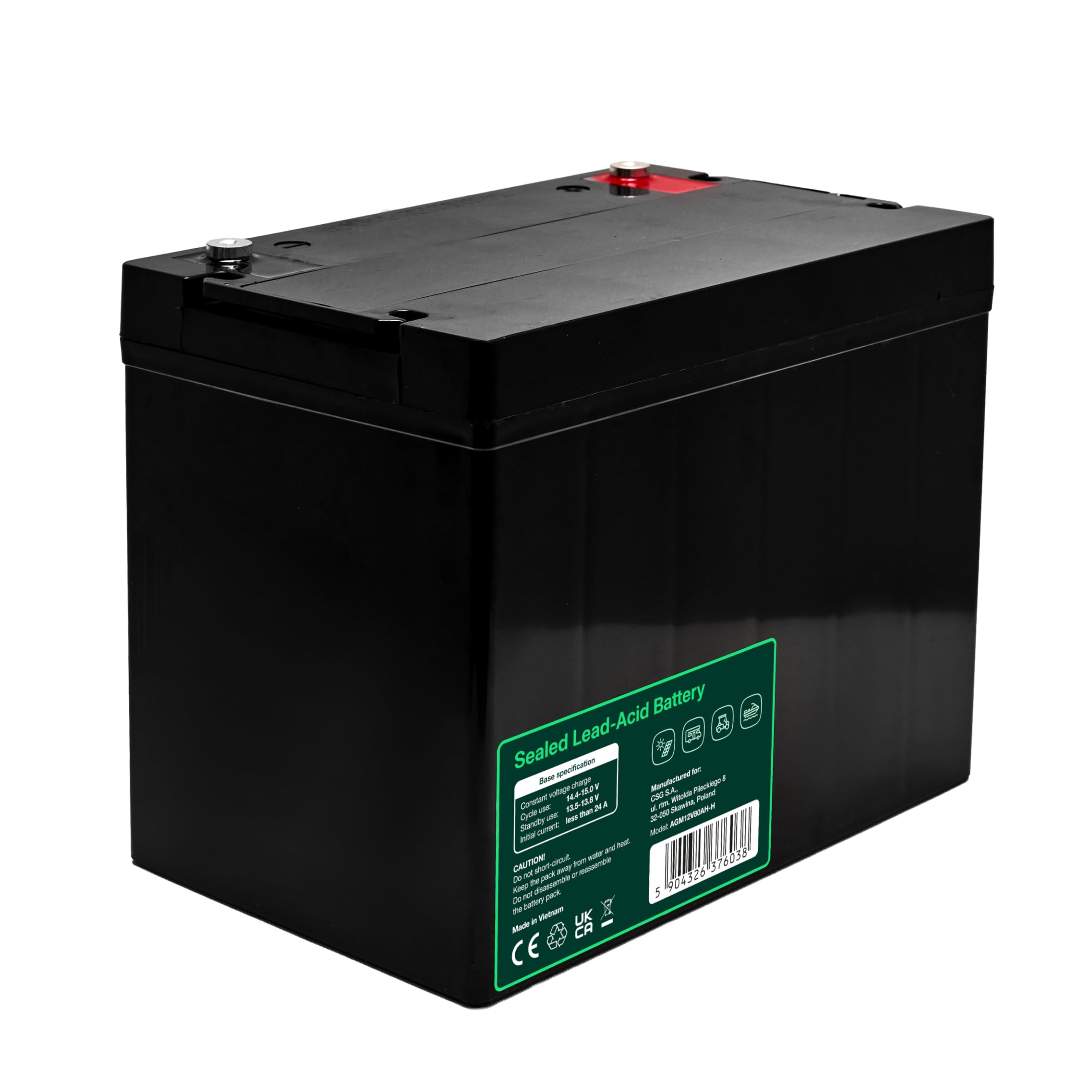 Greencell AGM VRLA 12 V 80 Ah - Batteria gel senza manutenzione per UPS, campeggiatori, sistemi di allarme, alimentazione di emergenza e applicazioni industriali, durevole, protezione IP54, alte