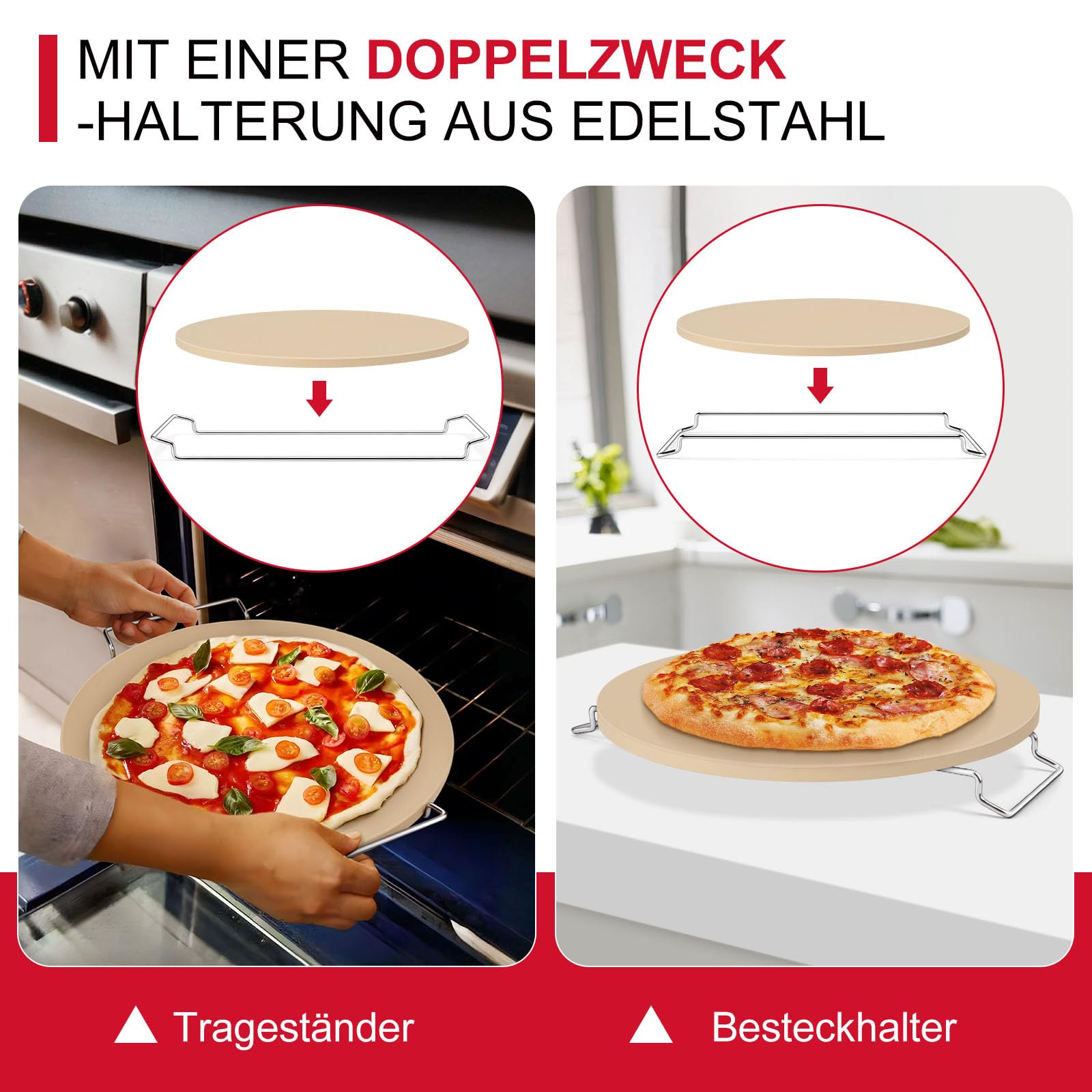 Unicook Rund Pizzastein Brotbackstein für Backofen 33 cm - Pizzastein für Gasgrill, Pizza Backstein für Brot Keksen, Pizzapfanne aus Cordierit