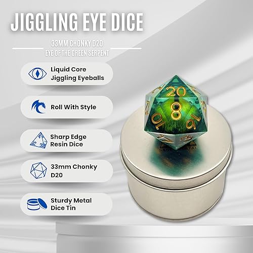 Miniatura 2 de Sage's Portal Dados de ojos de núcleo líquido de 1.299 in D20 con núcleo de vidrio para DND Dungeons and Dragons Pathfinder RPG TTRPG (Eye of The