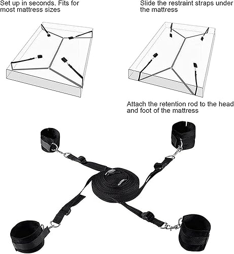 Miniatura 6 de Restricciones de cama para adultos sexuales Bondaged King Bed Bondaged Juego sexual para cama, puños de piernas, tobilleras y muñecas, restricciones