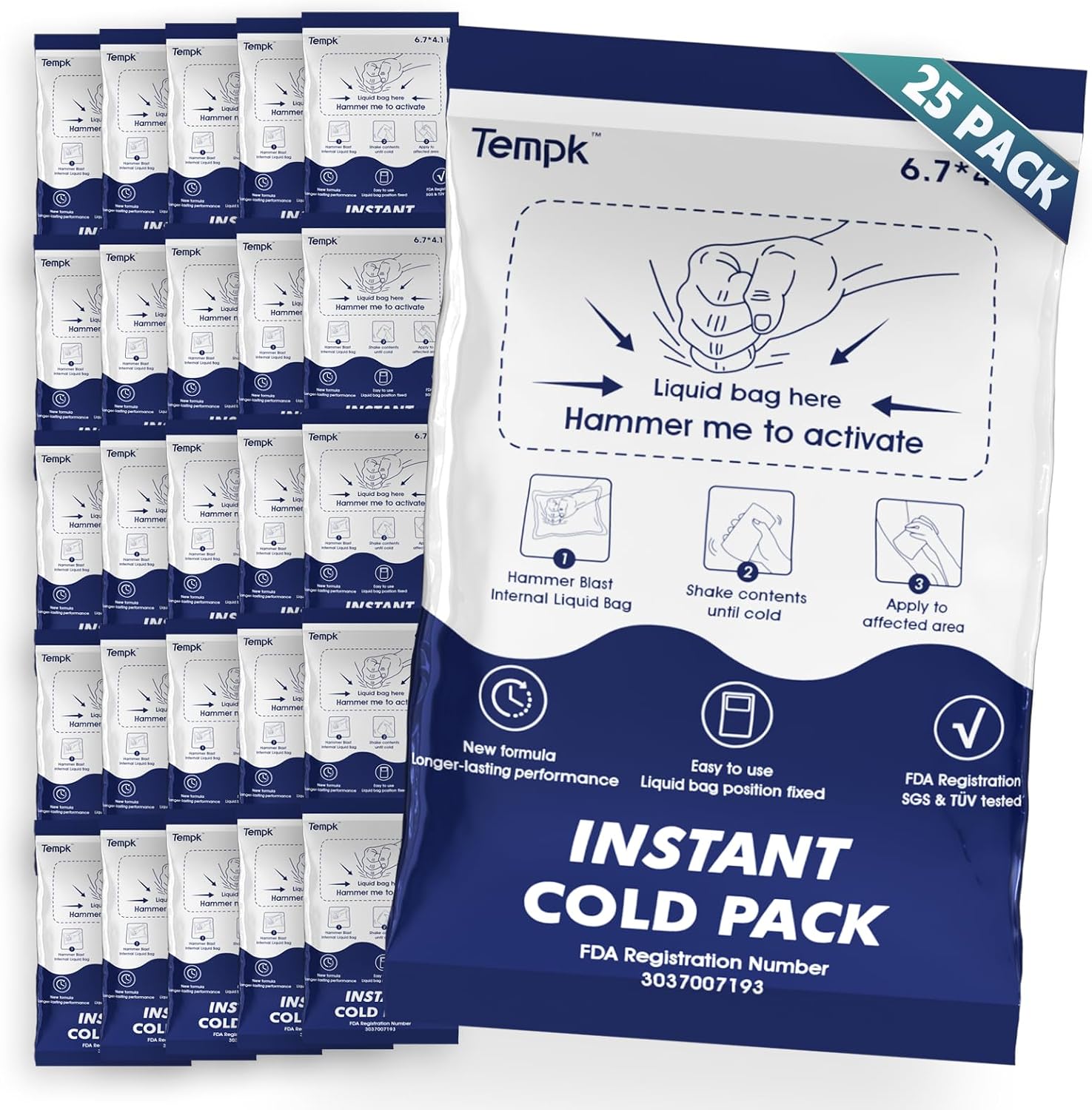 Big 25 Packs(6.7”x4.1“) Instant Cold Packs -Instant Ice Packs for Injuries | Disposable Cold Compress Ice Pack for Pain Relief, Swelling, Inflammation, Sprains, Toothache - Cold Pack for Athletes
