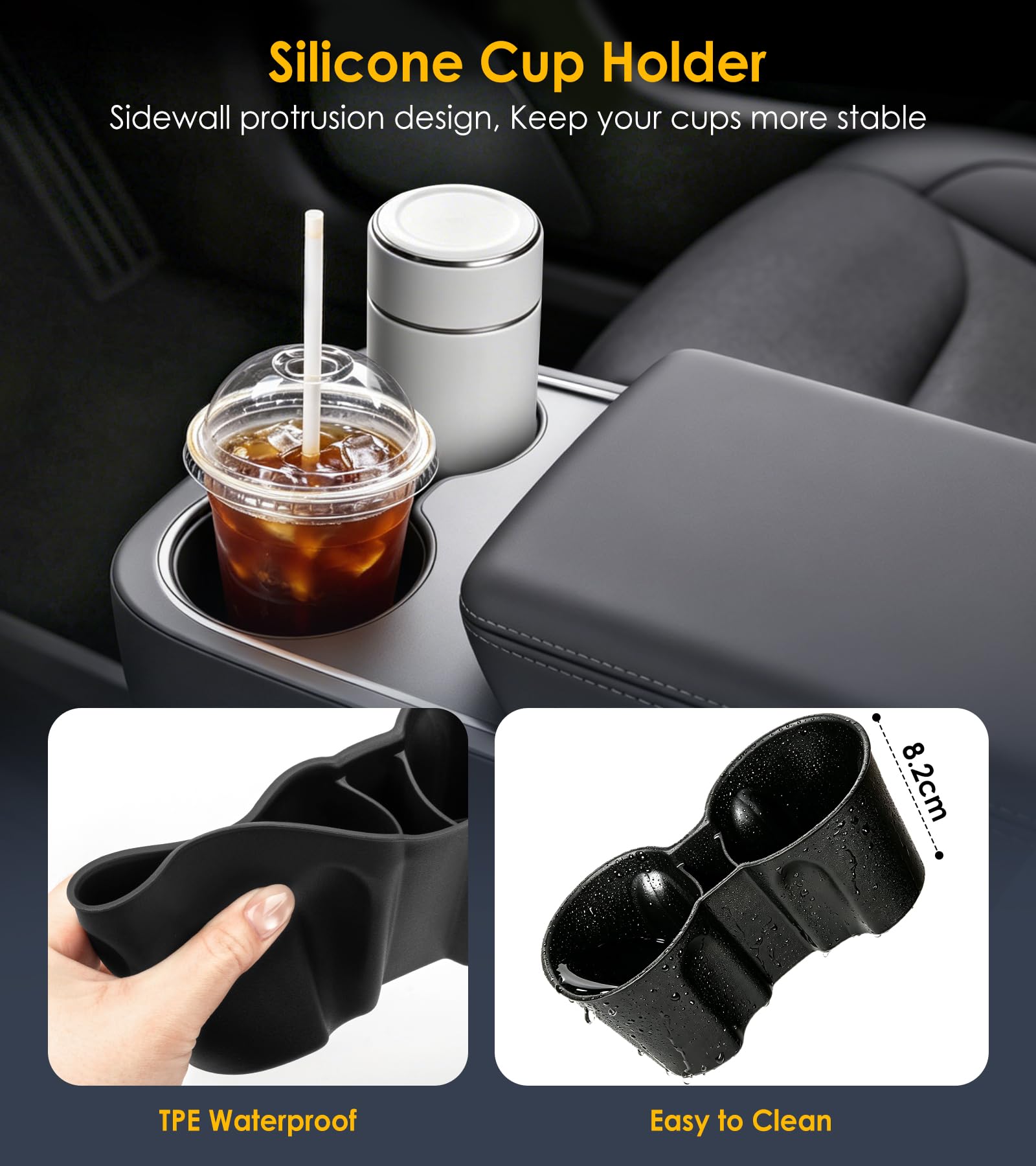 4 Pièces Accessoire pour Tesla Model Y Juniper Standard 2026 2025, Comprend un Rangement Inférieur Console Centrale, Rangement Dissimulé, Socle Recharge, Porte-gobelet