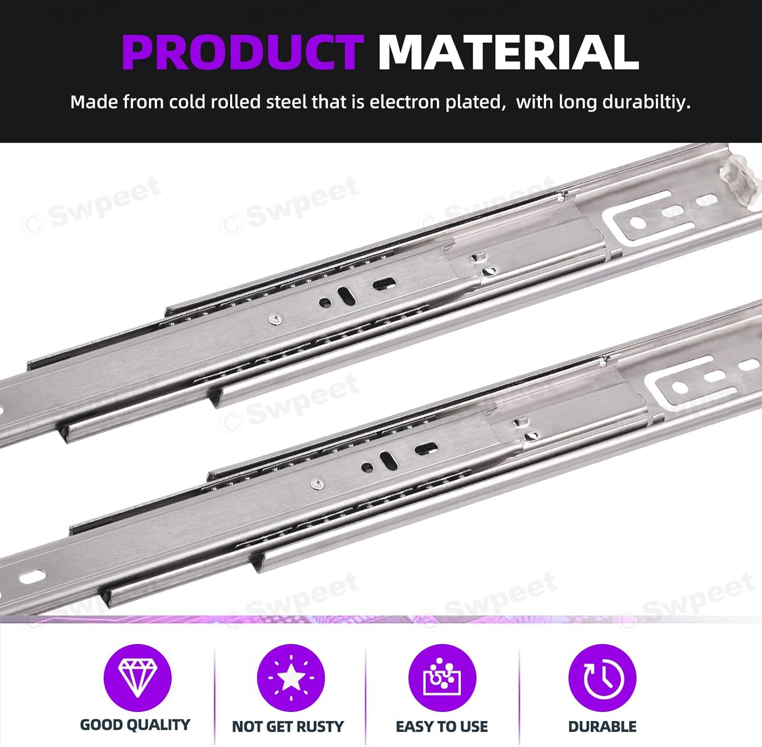 Swpeet 10Pcs 10 Inches Full Extension Ball Bearing Drawer Slides, 100 lb Load Capacity Heavy Duty Locking Side Mount Soft Close with Screws