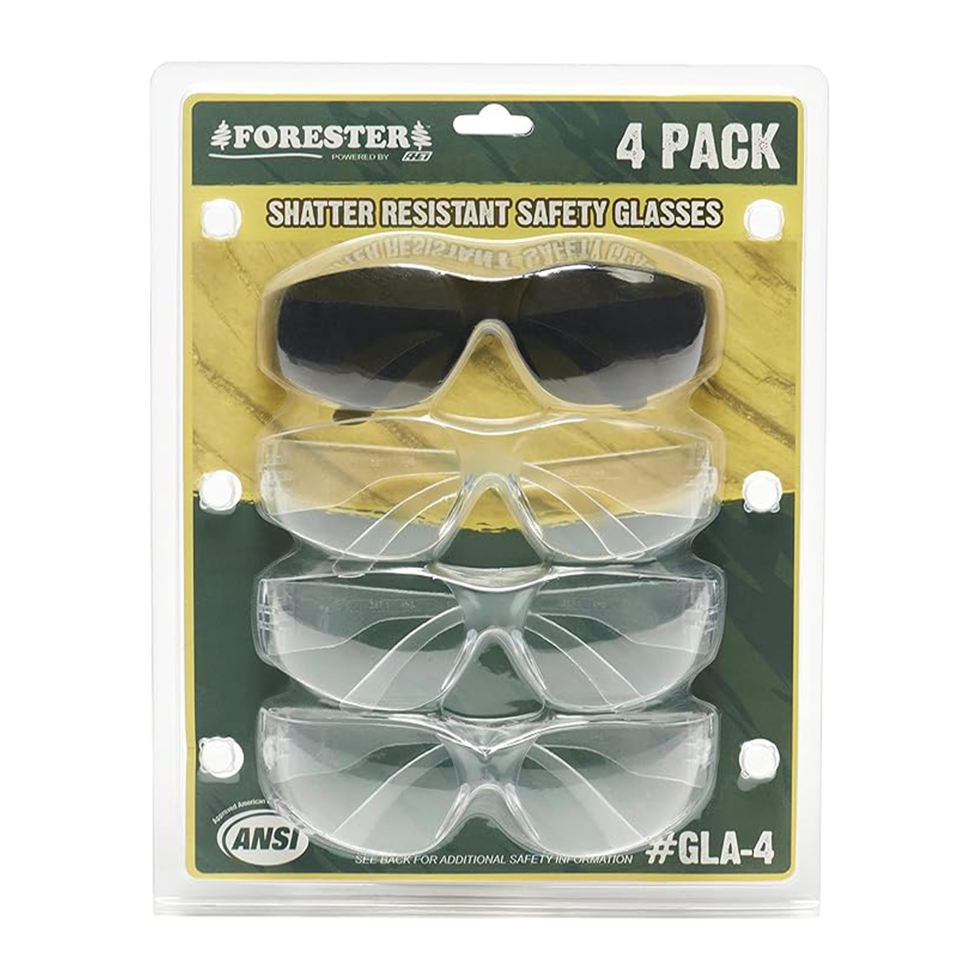 FORESTER Safety Glasses - ANSI Z87.1 Protective Eyewear with UV400 | 4 Pack with Clear and Tinted Safety Glasses for Men and Women
