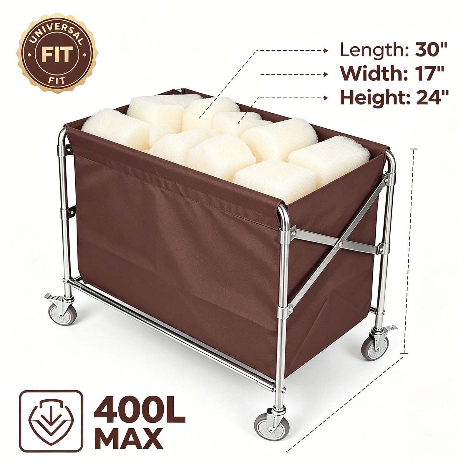 Borsa di ricambio per carrello della biancheria, copertura impermeabile resistente per uso commerciale, compatibile con cesti portabiancheria rettangolari da 400 litri, tessuto Oxford resistente