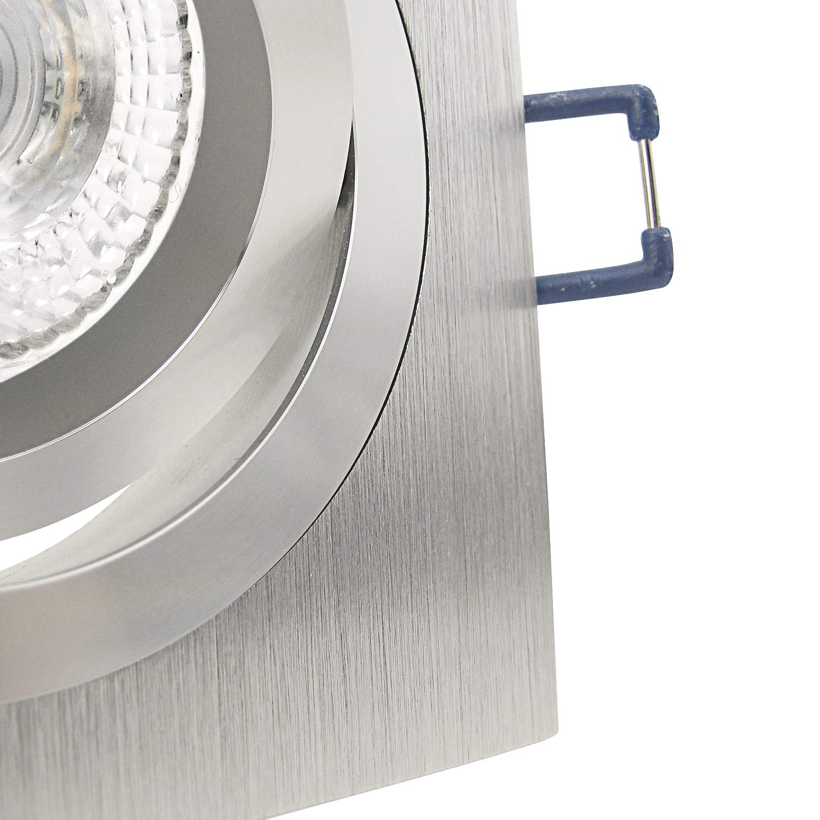 trendlights24 Noble LED Einbaustrahler 230V Alu Silber eckig GU10 10er Set | Decken Einbauleuchten, LED-Spots, 4W, Warmweiß, Abstrahlwinkel 120°, Leuchtmittel austauschbar, Deckenspots, schwenkbar