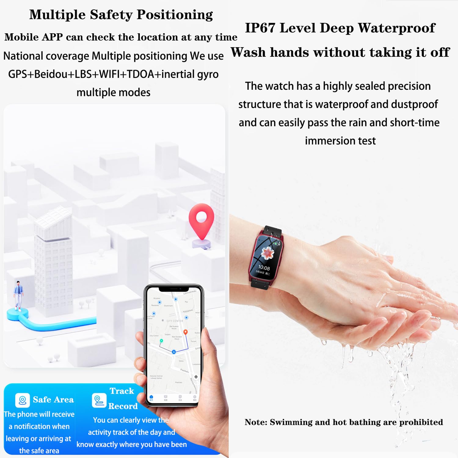 Bracciale SOS Salvavita Anziani, Braccialetto Localizzatore GPS Salvavita, Orologio Smartwatch per Anziani, Chiamata di Emergenza SOS, Pulsante Allarme Anziani,Black
