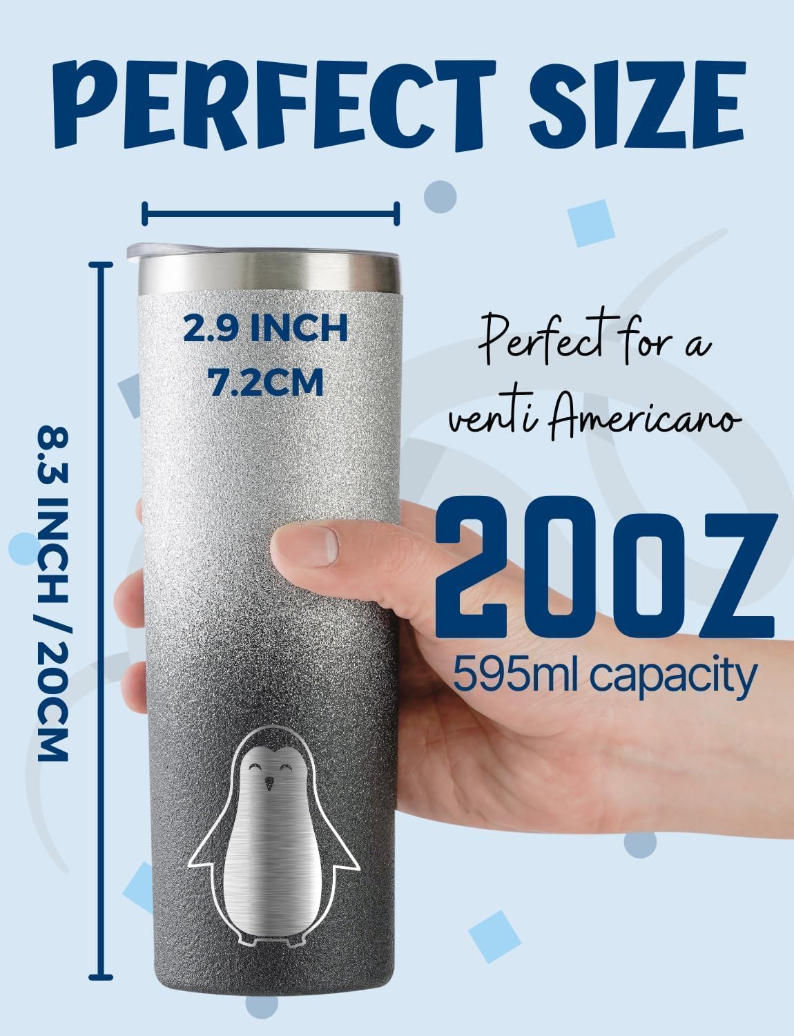 Onebttl Penguin Gifts for Women on Valentine‘s Day, Christmas, Birthday, 20oz Cute Insulated Stainless Steel Tumbler with Lid and Straw - Glitter - Image 5