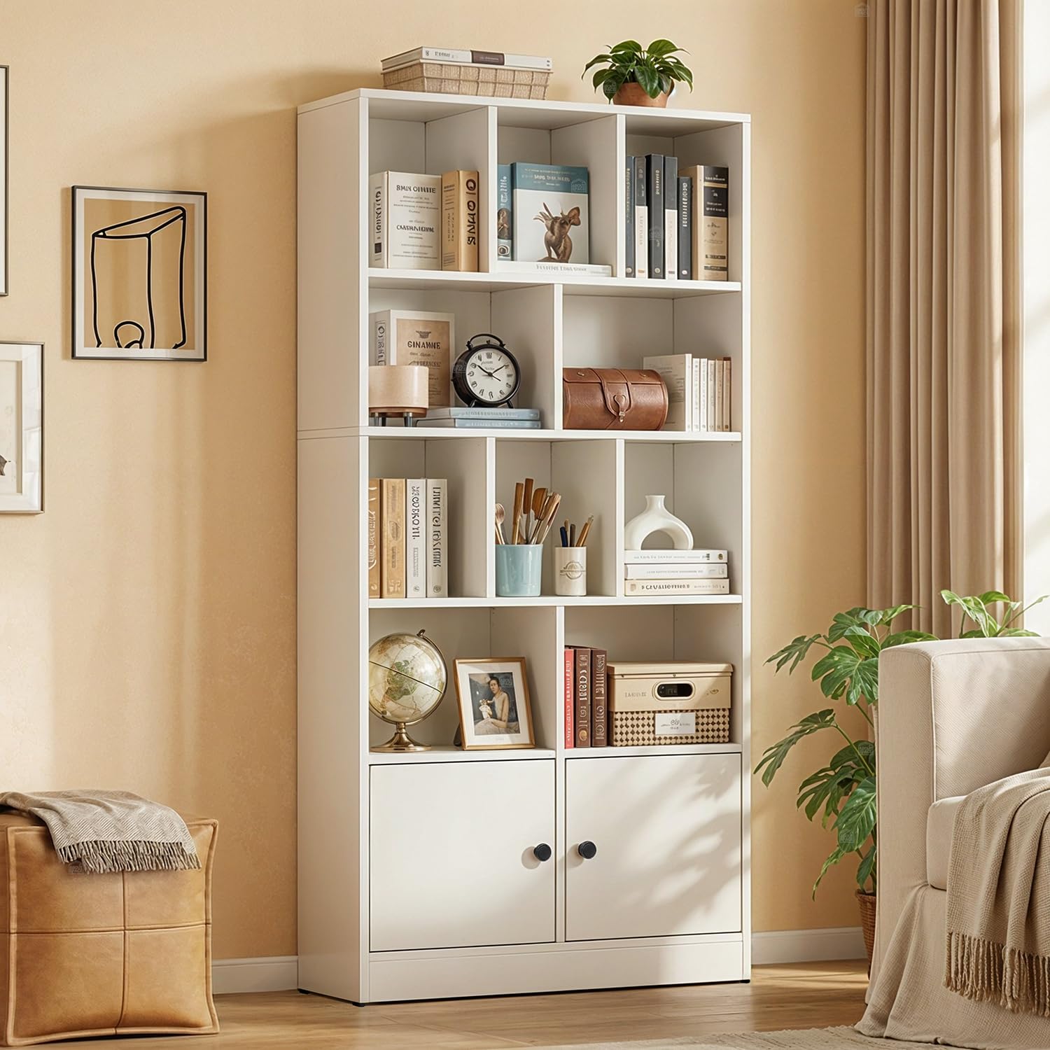 ABOUT SPACE Tall Book Shelf for Home - 10 Shelves with Bottom Closed Compartment Engineered Wood Book Rack for Study Room Book Organizer Stand for Library, Living Room(L80 x B30.5 x H181.5cm -White)-image-16