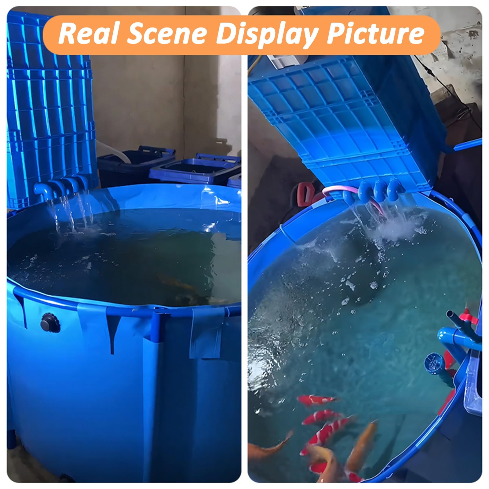Laghetto per Pesci Fuori Terra in Tela, Acquario Pieghevole con Struttura in plastica e valvola di Scarico, Grande Vasca per Pesci da Esterno, laghetto Rotondo per Koi e Pesci Rossi con Rive