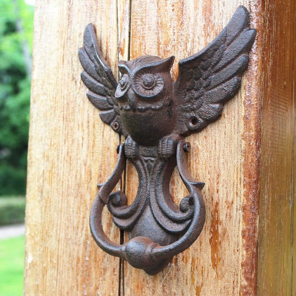 Retro Door Knocker Decorative Antique Door Handle with Mounting Hardware, Owl Siron Door Knockers, for Log Home/Furniture/Farmhouse/Garden