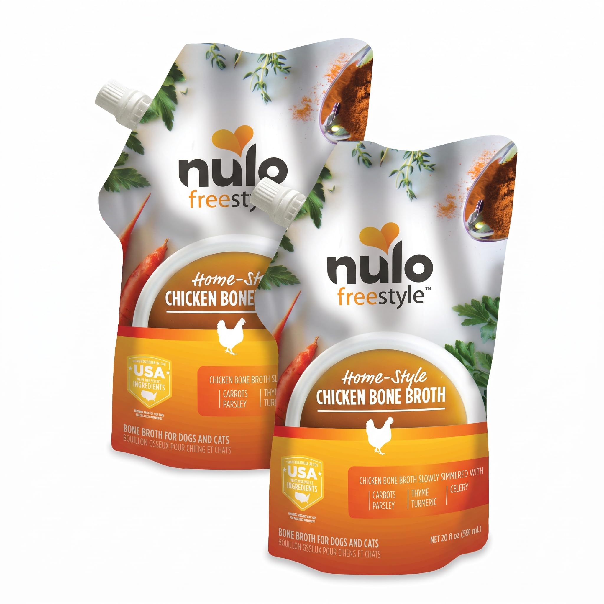 Nulo Freestyle Bone Broth, Premium Food Topper for Cats and Dogs, with Collagen and Chondroitin Sulfate to Help Boost The Quality of Your Pet’s Coat and Skin, 20 FL Oz Pouch (Pack of 2)