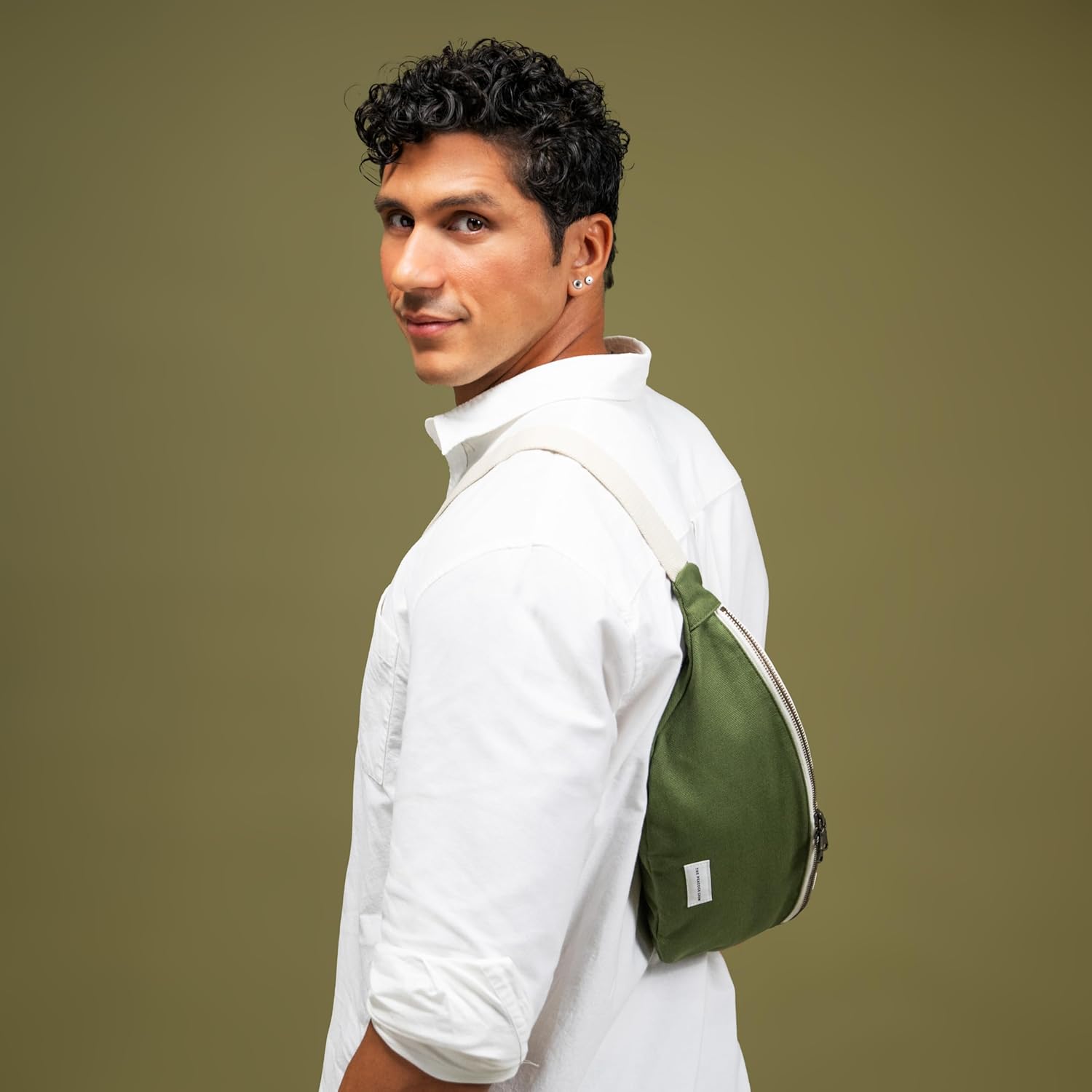 The Peacock Crew Spacious Olive Camo Green Crossbody Belt Bag in Cotton Canvas – Lightweight Comfortable & Elegant Sling Pouch Travel Safe Design & Daily Use – Dual Zippers Fanny Pack for Men & Women