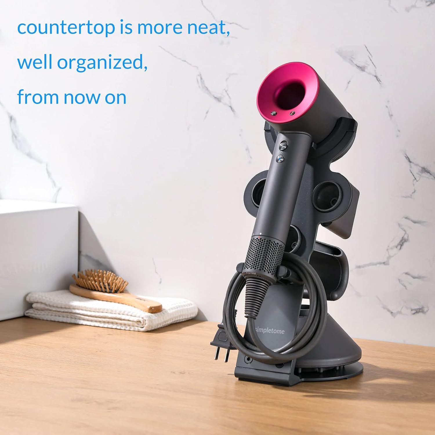 Magnetic Hair Dryer Holder Stand for Dyson Supersonic, Nural and Laifen | holds up to 5 hair dryer attachments with cable organizer hook | 1.2kg weighted carbon steel base | non-slip | neat storage