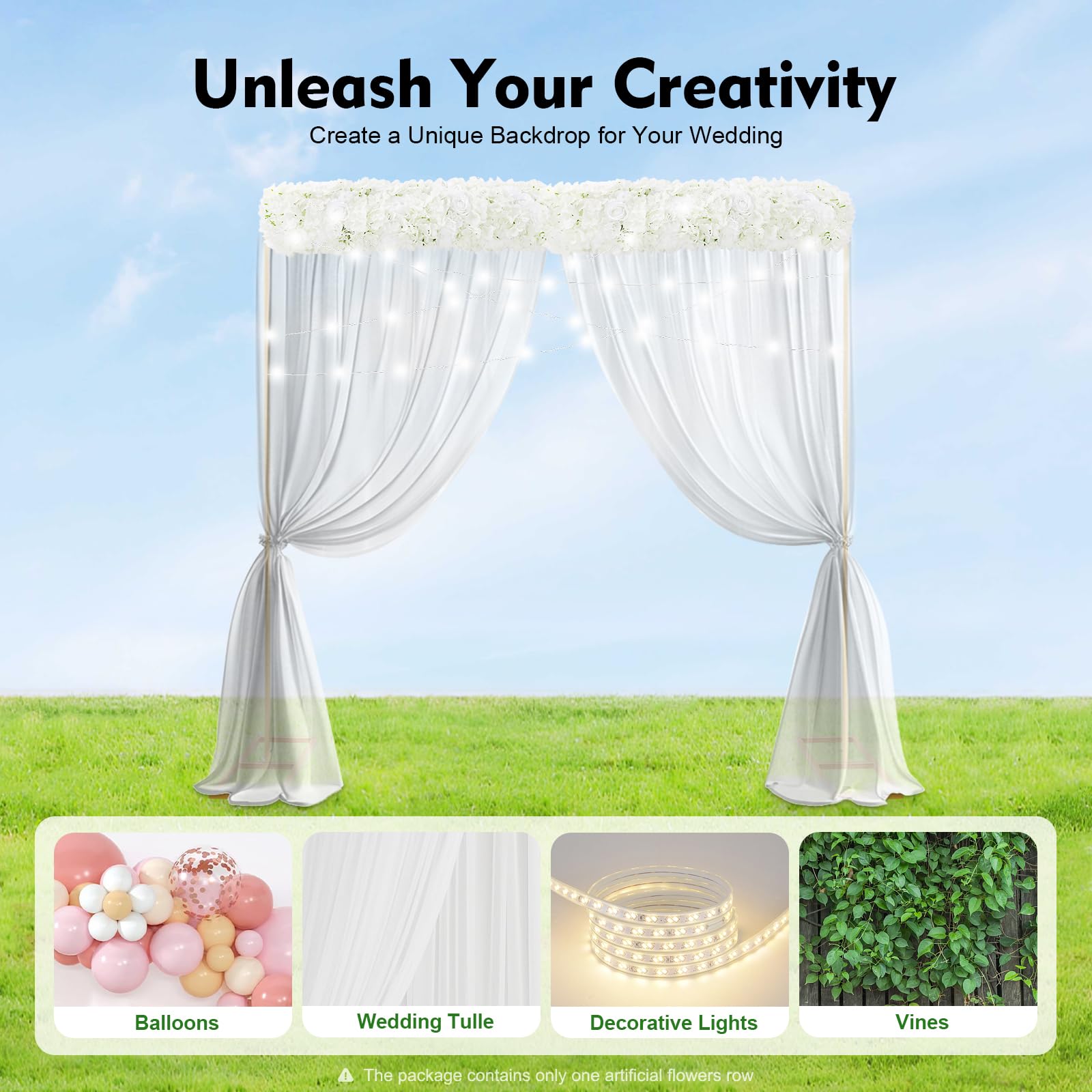 100x25cm Künstliche Seidenblumenreihe weiß aus Seide & Perlenwatte formbar realistisch pflegefrei gemischte Blüten innen außen für Hochzeit Party Restaurant Treppe Bogen Schaufenster