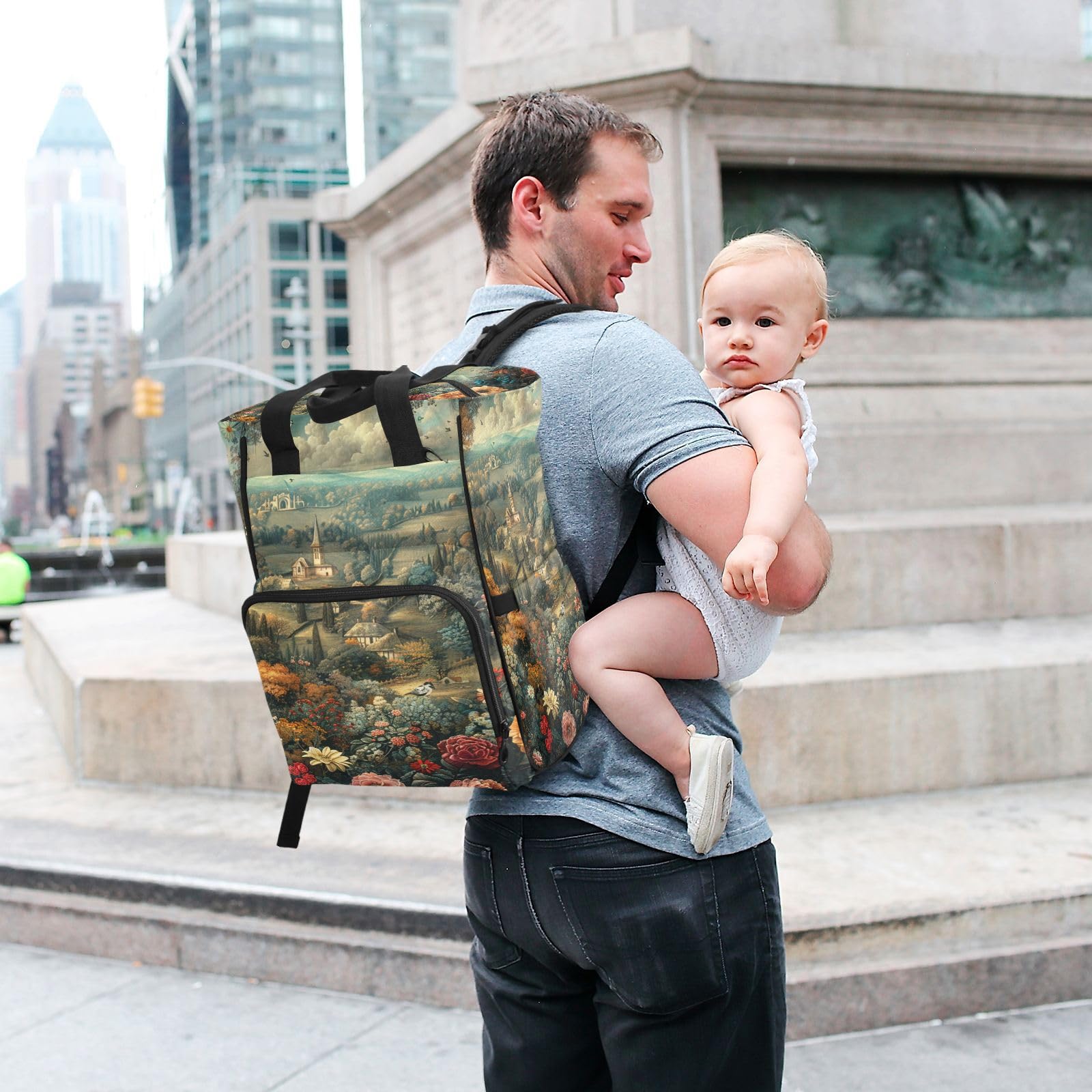 Vintage Floral Exuberante RomáNtico Mochilas de Pañales para Gran Capacidad Pañal Bolso Mochila para Viajar al Aire Libre Mamá y Papá