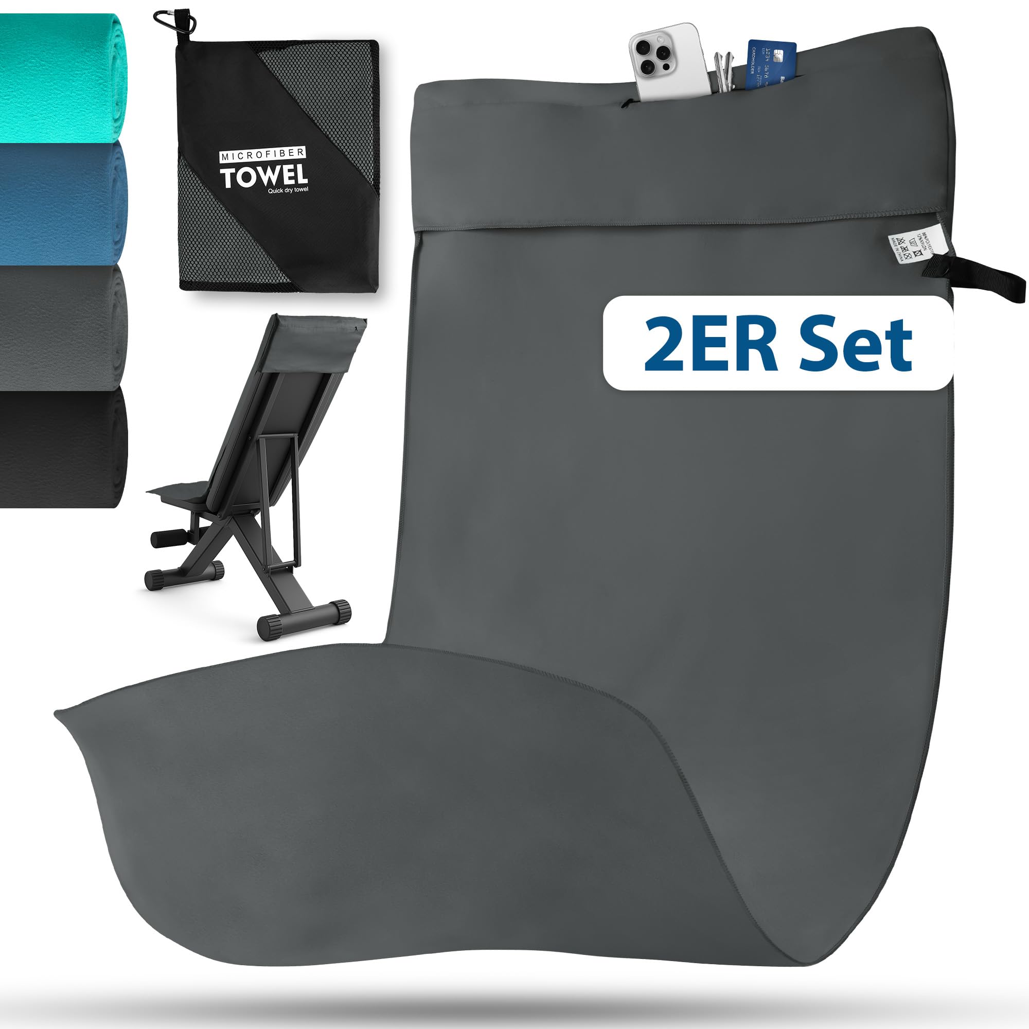 Serviette de fitness en microfibre gris foncé Novent drap de sport 120x50