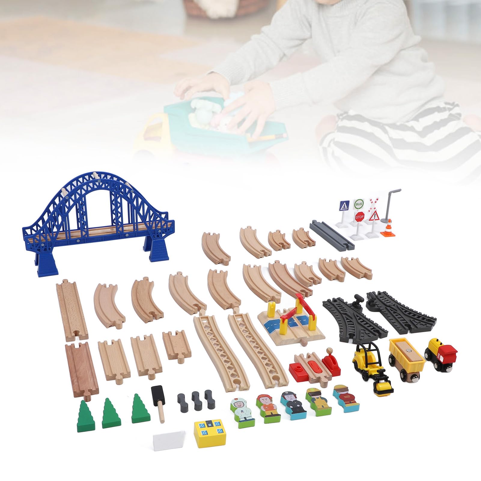 Holzeisenbahn-Set, Elektrisches Eisenbahngleis-Spielset, Kleinkindspielzeug, Interaktives Pädagogisches Kleinkind-Eisenbahn-Set-Spielzeug, Holzspielzeug für und Mädchen