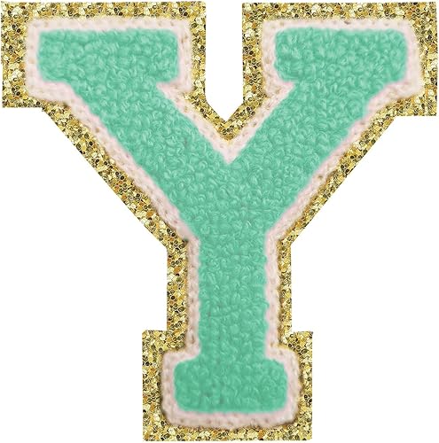 Miniatura 38 de Parches de letras termo-adhesivas de felpilla para chaquetas, parches de letras universitarias con brillantina para planchar en la letra azul A