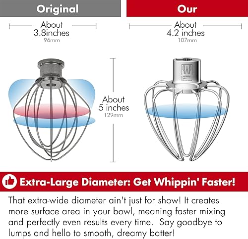 Vista 18 de Accesorio de batidor resistente para batidoras KitchenAid de 4.5 a 5 cuartos de galón de cabeza inclinada, látigo de alambre de acero inoxidable