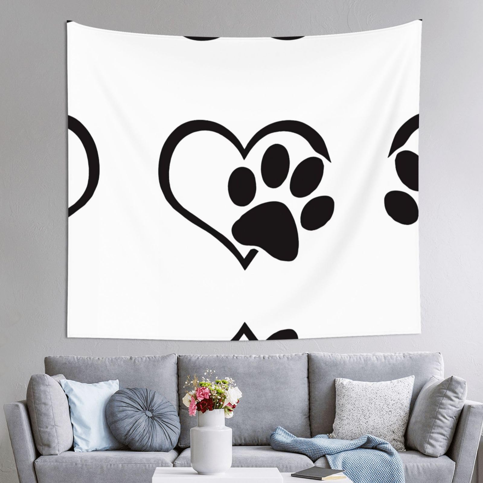 HLSBSSL 60x51in Pawprint Printed Tapestry Tablecloth for Dormitory and Picnic Rooms - Multifunctional Fabric Hanging