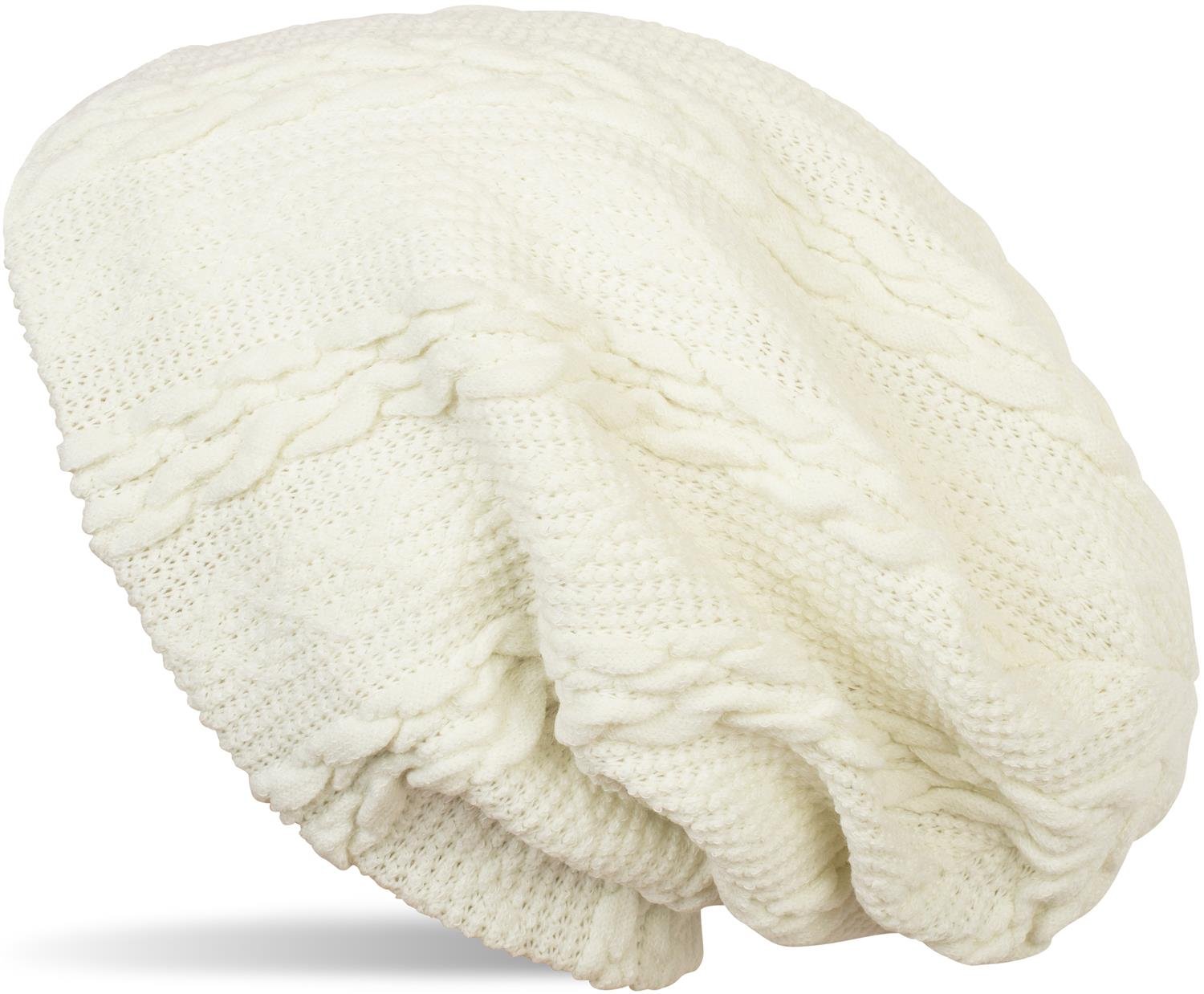 styleBREAKER Warm fine-Knit Beanie with Plait Pattern and Fleece Lining, Slouch Long Beanie, Unisex 04024131, Color:Cream-Beige