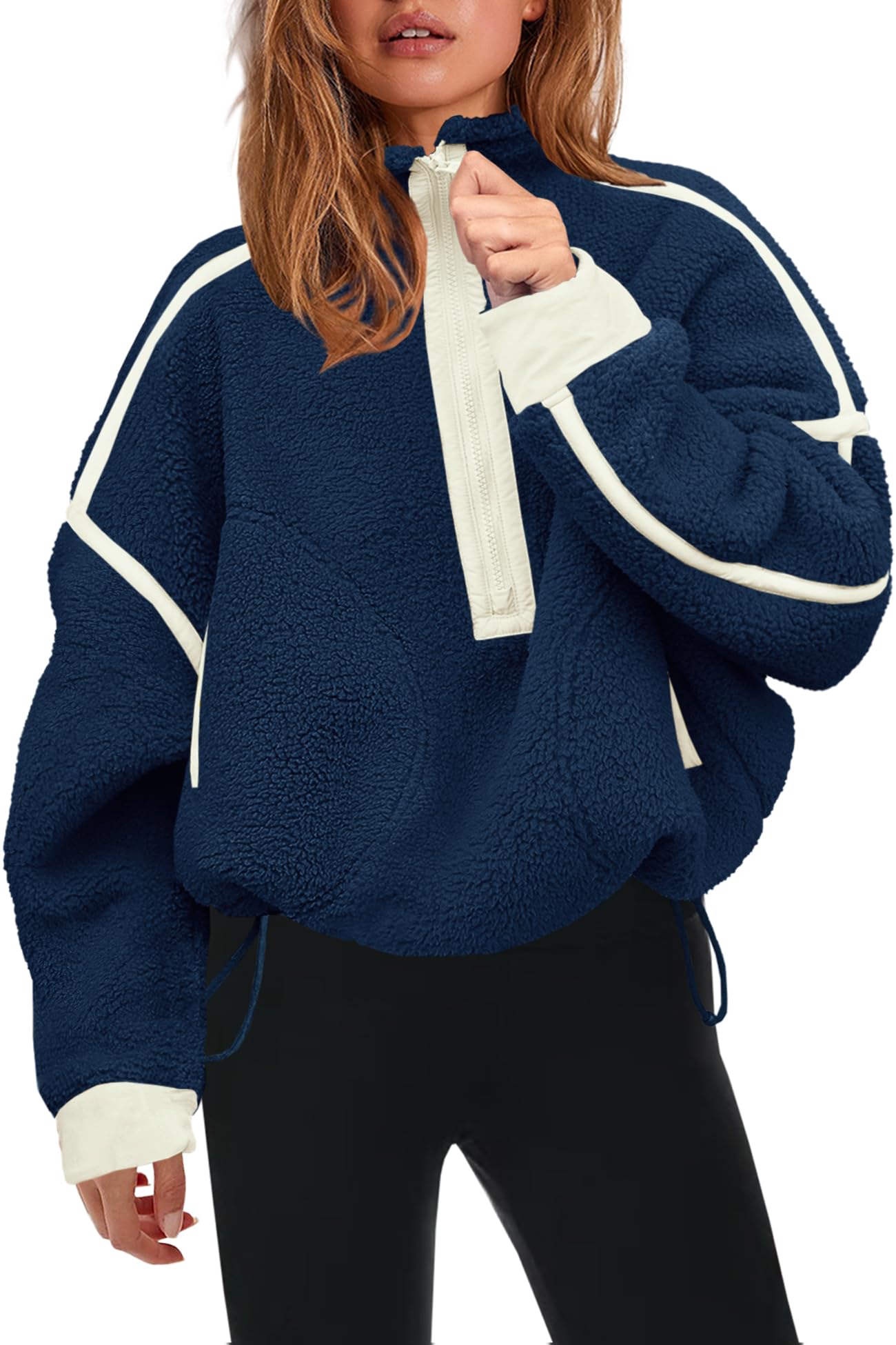 Panadila Women's Half Zip Sherpa Fleece Pullover, Midnight Blue, S, Model PB 37620137