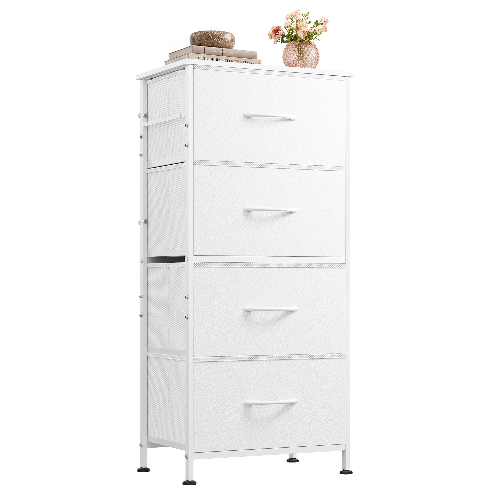 WLIVE Small Dresser Nightstand for Bedroom, 4 Drawers, White