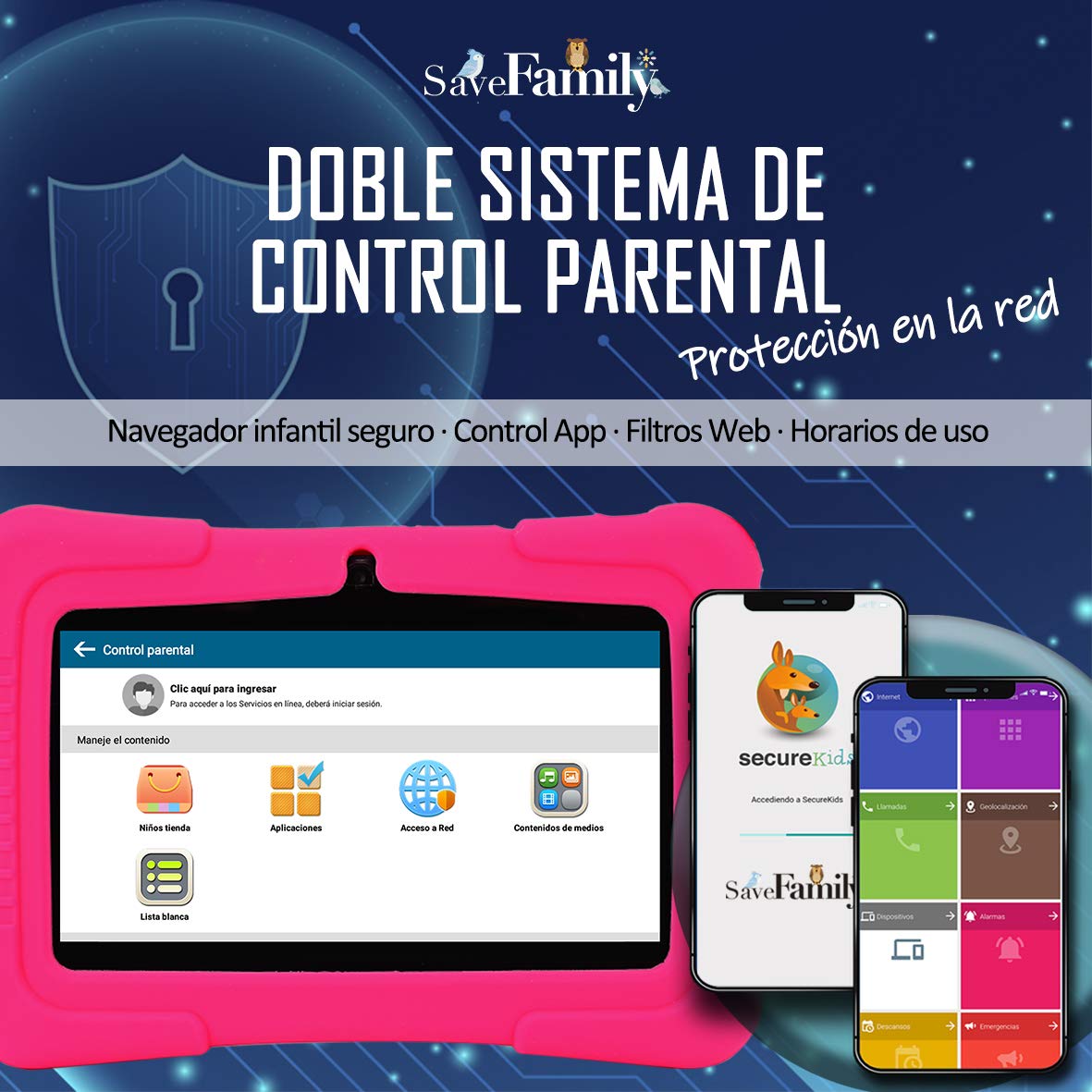 Save Family Tablet Evolution 10 – Tablet niños con WiFi Y Datos. Doble Control Parental, Control de Contenido, Anti-Bullying, Juegos, Marca española Certificada por Google – Color Negro
