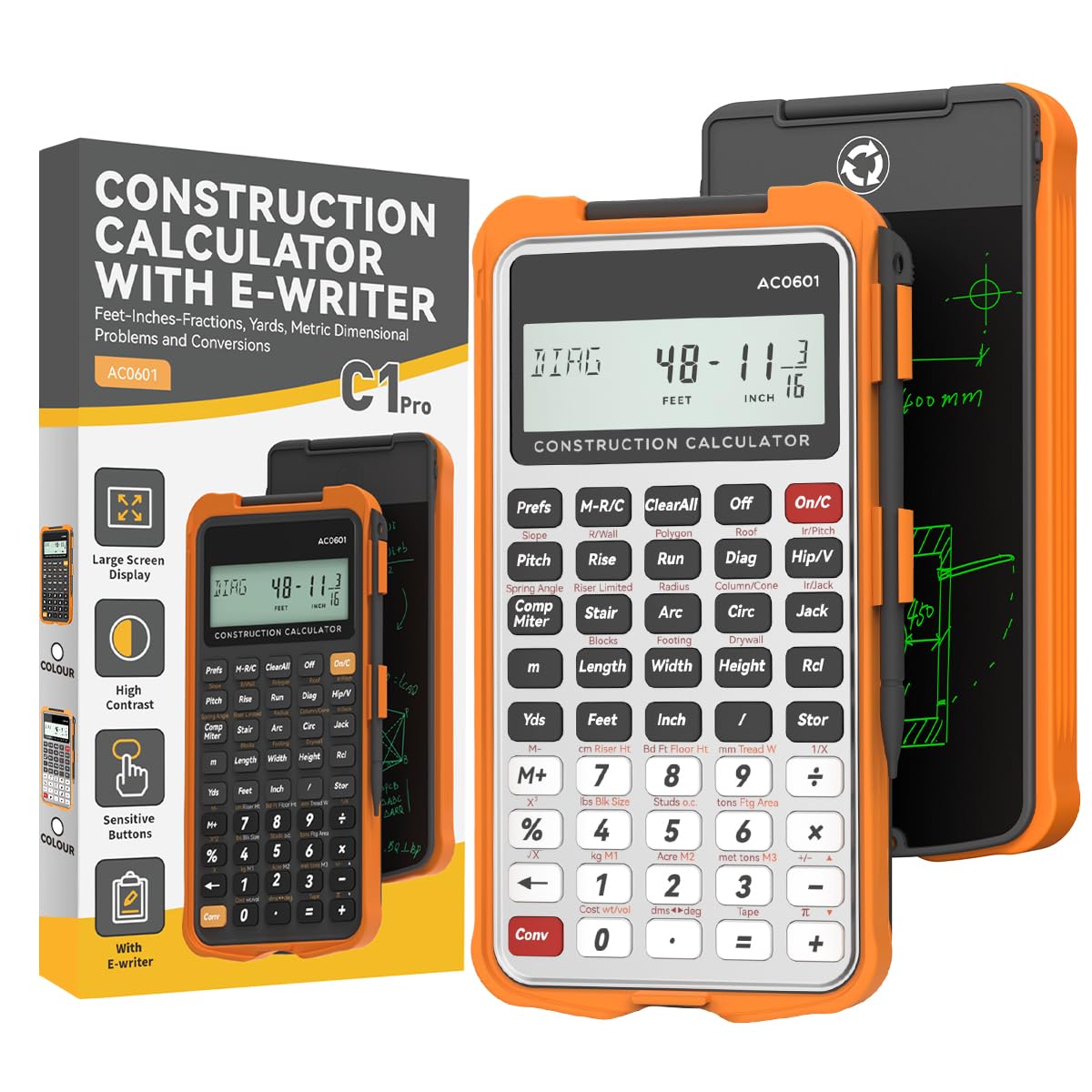 ROATEE Construction Calculator with Pad Silver Industrial & Scientific Engineering Calculator for Contractor Silver Orange