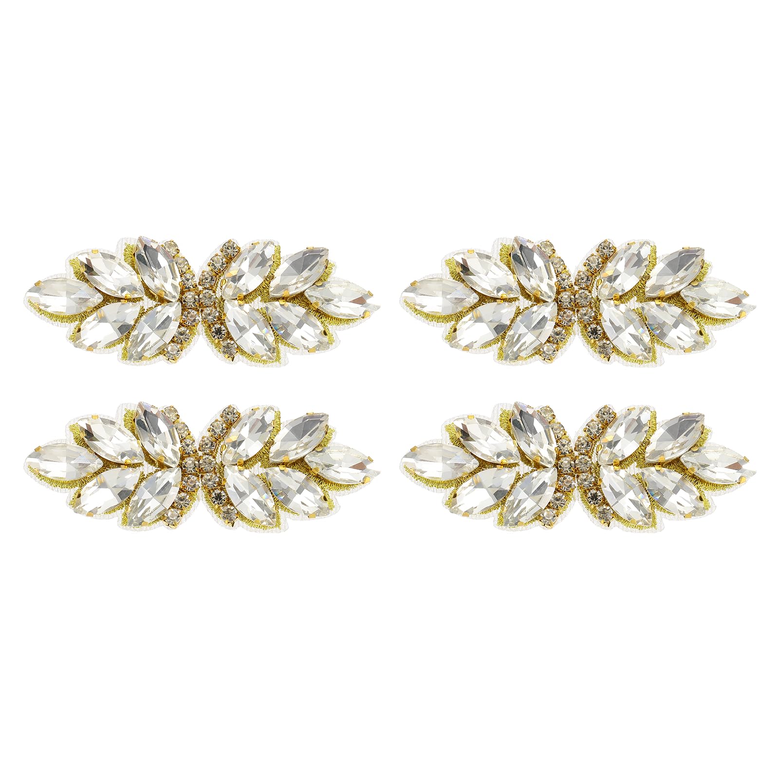 sourcing map 4Pcs Rhinestone Crystal Applique, Handmade Beaded Patches Sew on Patch Crystal Sewing Applique for Bridal Sash Wedding Dress Shoes Bags, Silver White/Light Gold