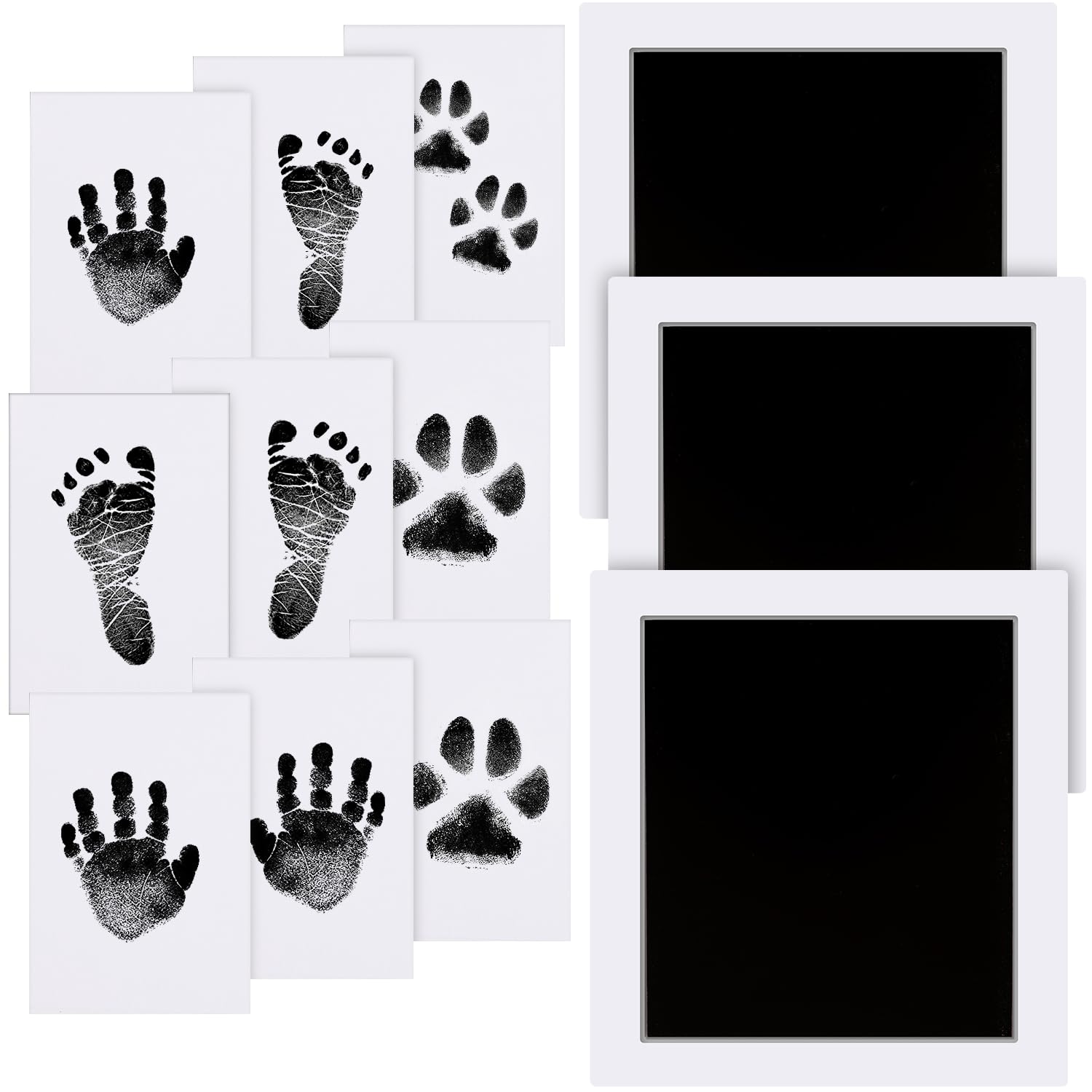 Zemiu Impronta Mani e Piedi Neonati Inchiostro 10x8 cm, Kit Impronte Neonato 3Pcs Impronte di Mani e Piedi Cuscinetto del Timbro SenzaTocco non Tossici Sicuri,Kit Impronta Cane/Gatto-Nero