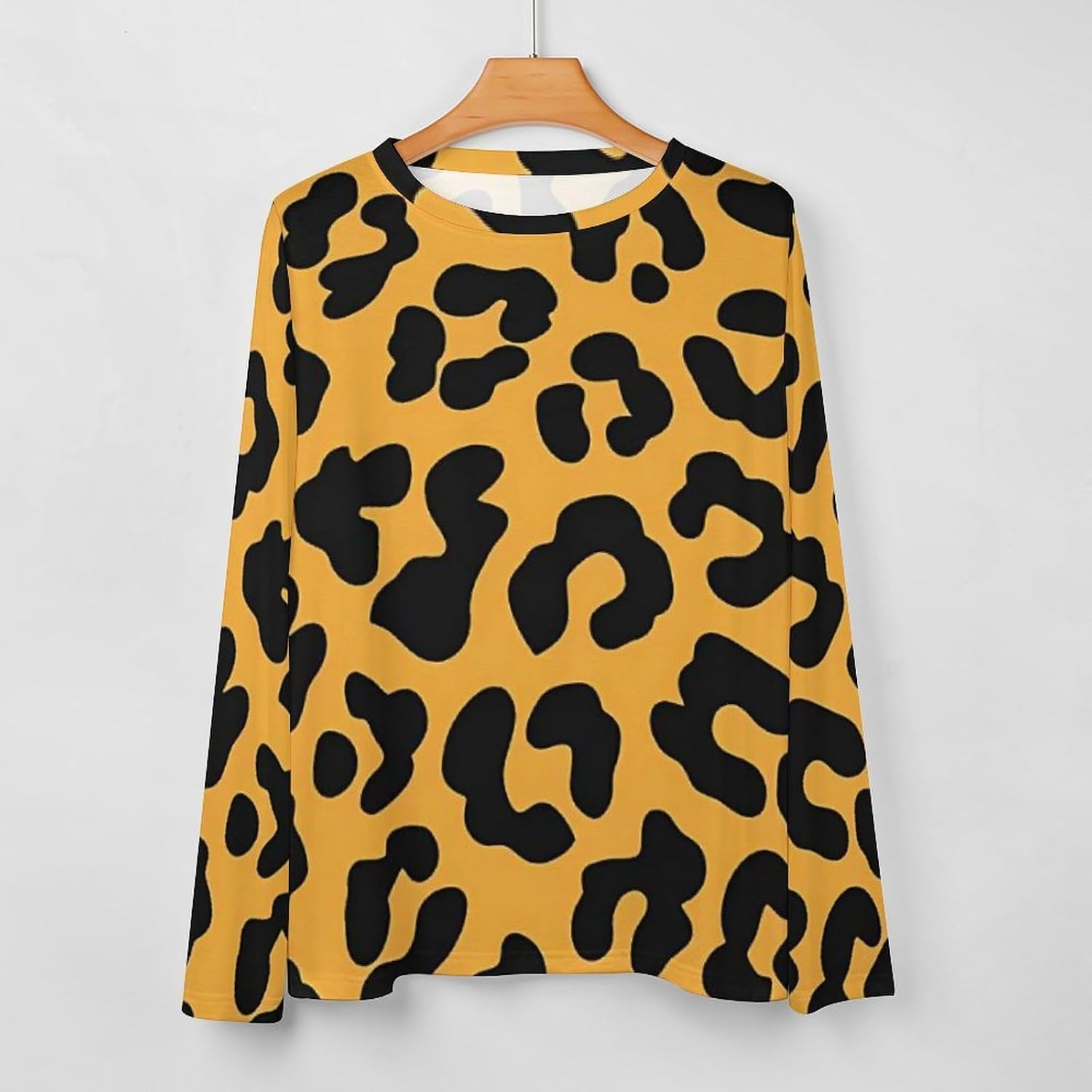 Leopard Pattern Women's Pajama Top Sleepwear Pajamas Sleep T-Shirt Long Sleeve Shirt Crewneck Tee