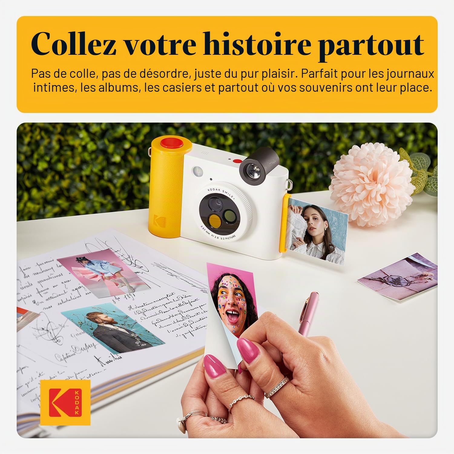 KODAK Smile+ 2 in 1 Appareil Photo numérique instantané et imprimante Photo sans Fil Bluetooth, 2x3 (5,1x7,5 cm), 10 MP, Objectif Rotatif à Effets spéciaux, Photos à Dos adhésif, Blanc