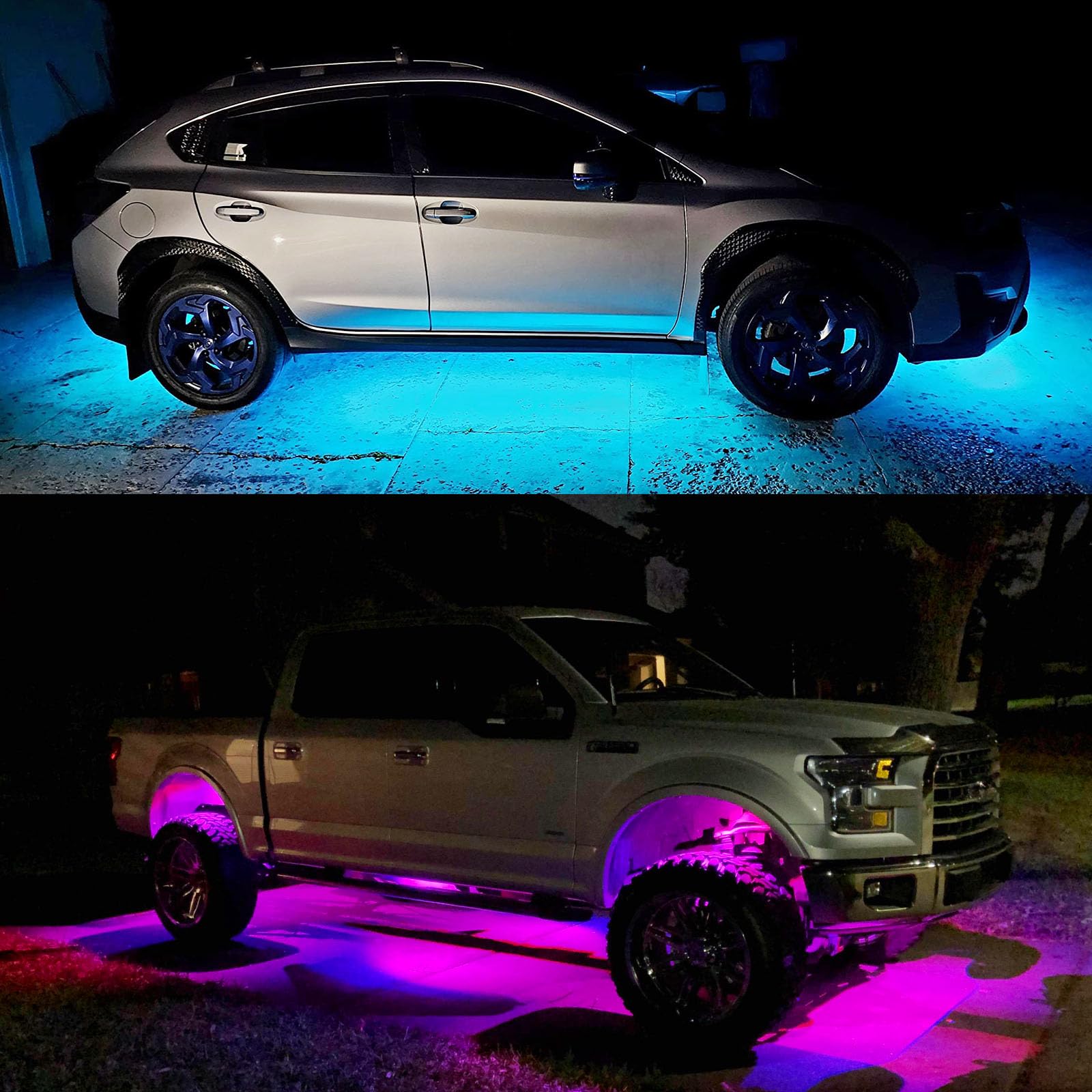 Car Underglow Neon Accent Strip Lights, 6PCS RGB LED Under Glow Light Kit for Car,Waterproof Exterior Car Light Strips for Van SUV Truck,with APP & RF Remote Control,DC 12V