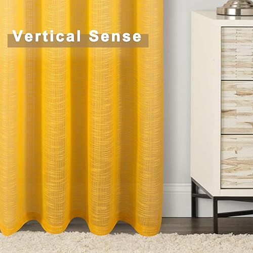 Miniatura 5 de Tony's collection Cortinas traslúcidas amarillas de 96 pulgadas de largo, cortinas semitransparentes con aspecto de lino sintético para dormitorio,