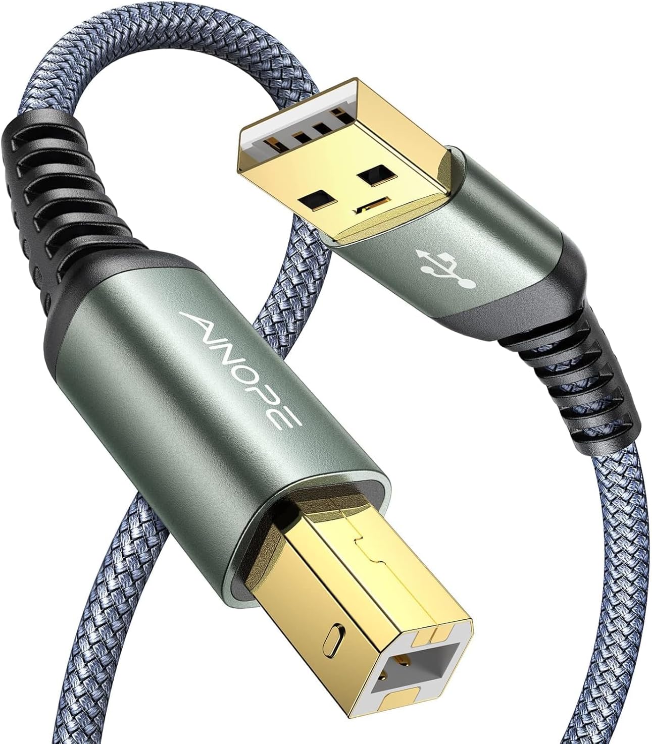 AINOPE Printer Cable,Nylon Braided USB 2.0 Printer Cord to Computer,Type A/Grey/6.6FT