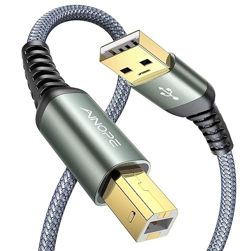 AINOPE Cable de impresora, cable de impresora USB 2.0 trenzado de nailon a computadora, tipo A/gris/6.6 pies