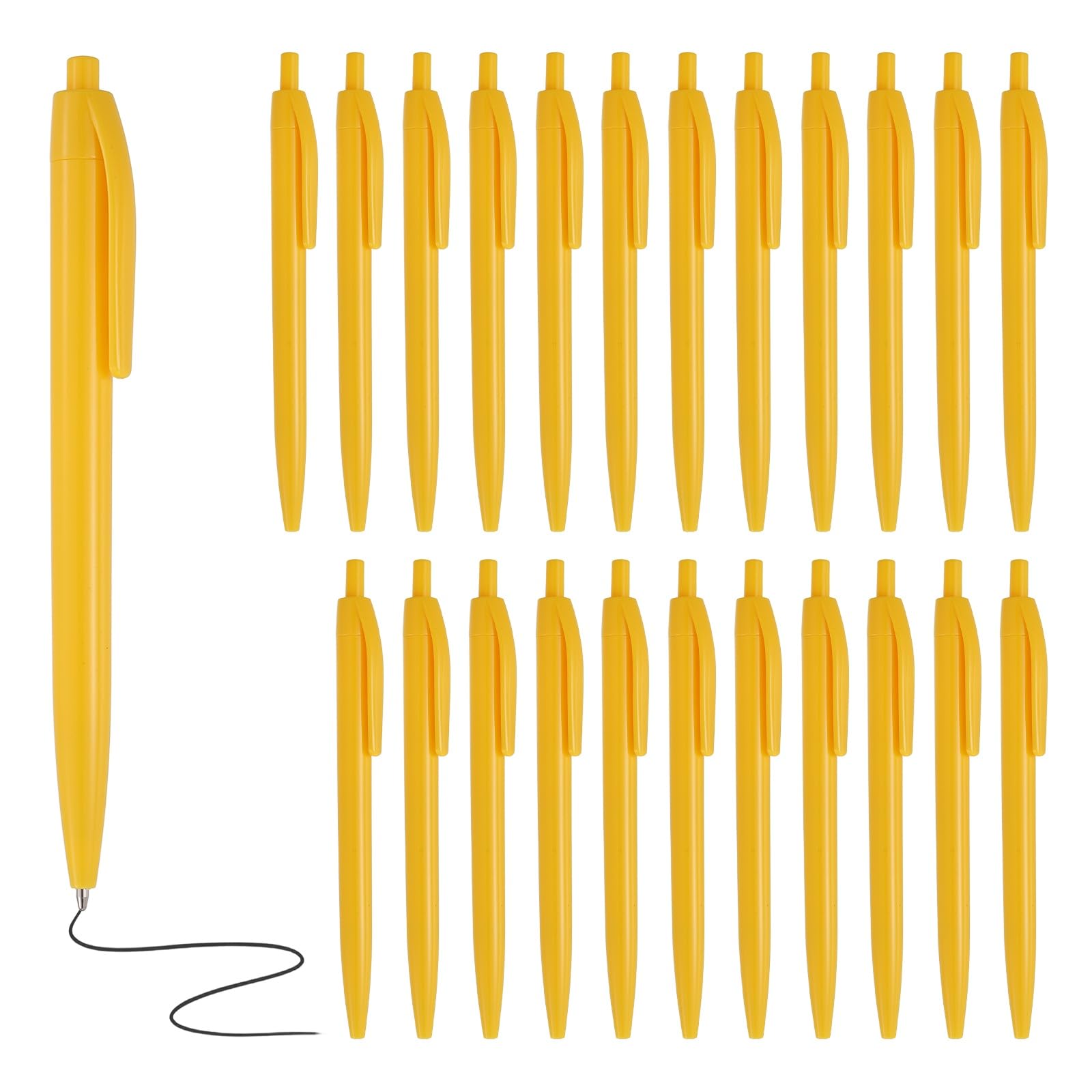 PATIKIL 24 Pcs BallPoint Pens, Retractable Black Ink Bulk Pens with Clip, 1.0mm Medium Point Smooth Writing Office Supplies for Signing, Writing, Classroom, Yellow Casing
