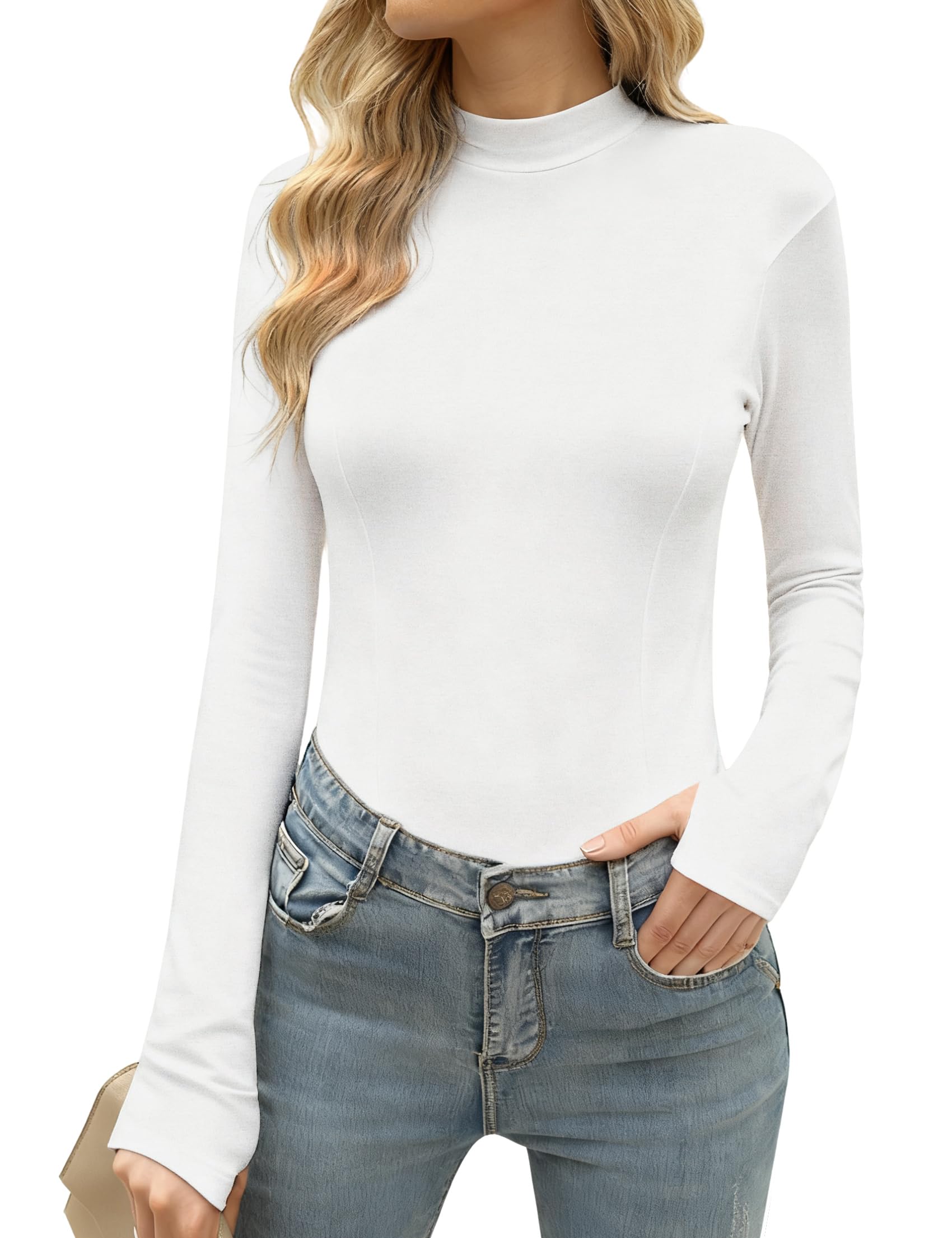 Terecey Rollkragenshirt Damen Langarmshirt Unterziehrolli mit Daumenloch | 95 % Baumwolle Und 5 % Elastan, Slim Fit Mit Rollkragen Und Daumenloch, Ideal Für Herbst Winter Büro Und Freizeit.