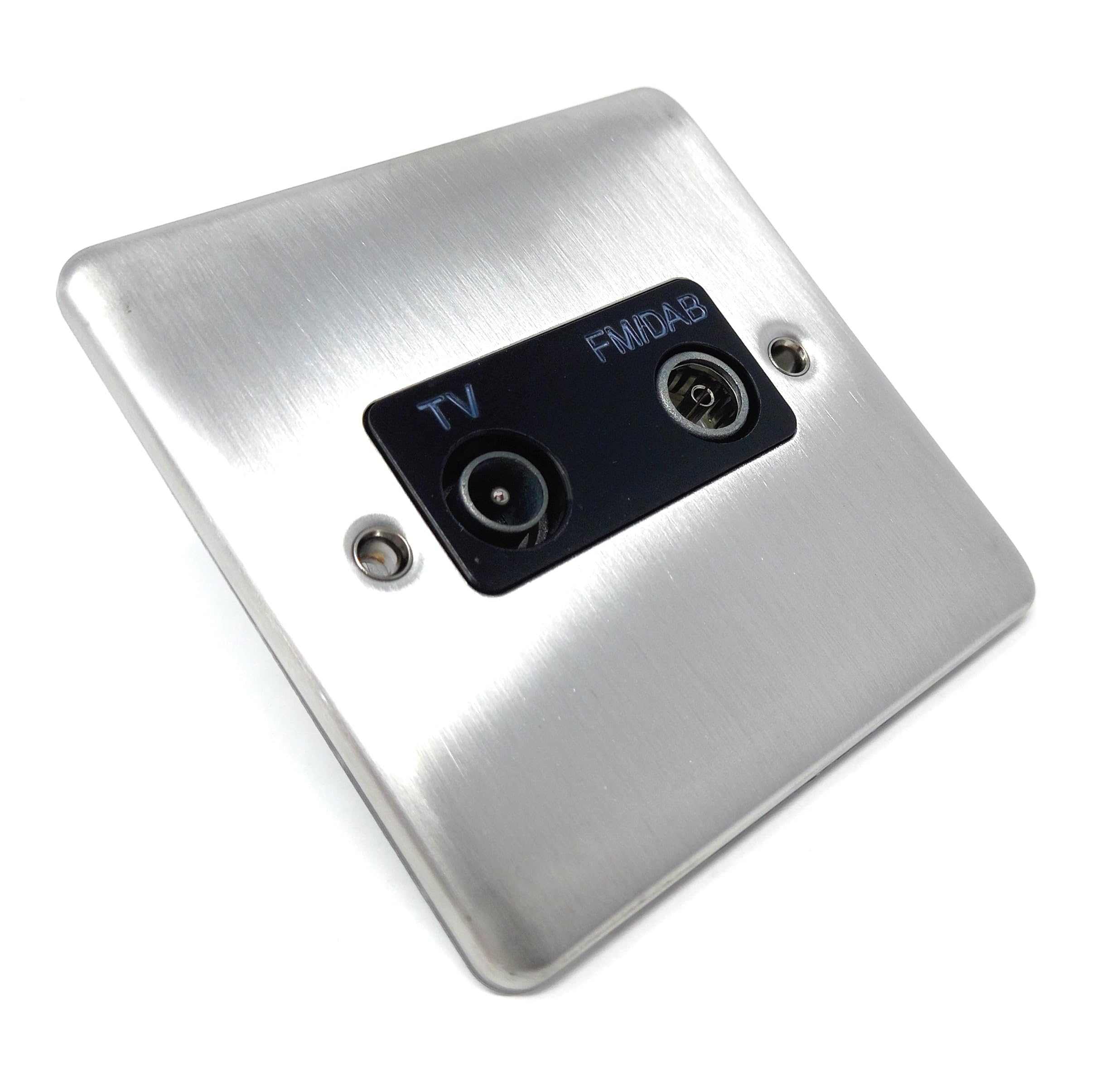TV Aerial, Freeview RF & DAB/FM Radio Socket Wall Faceplate Stainless Steel 1 Gang, Silver