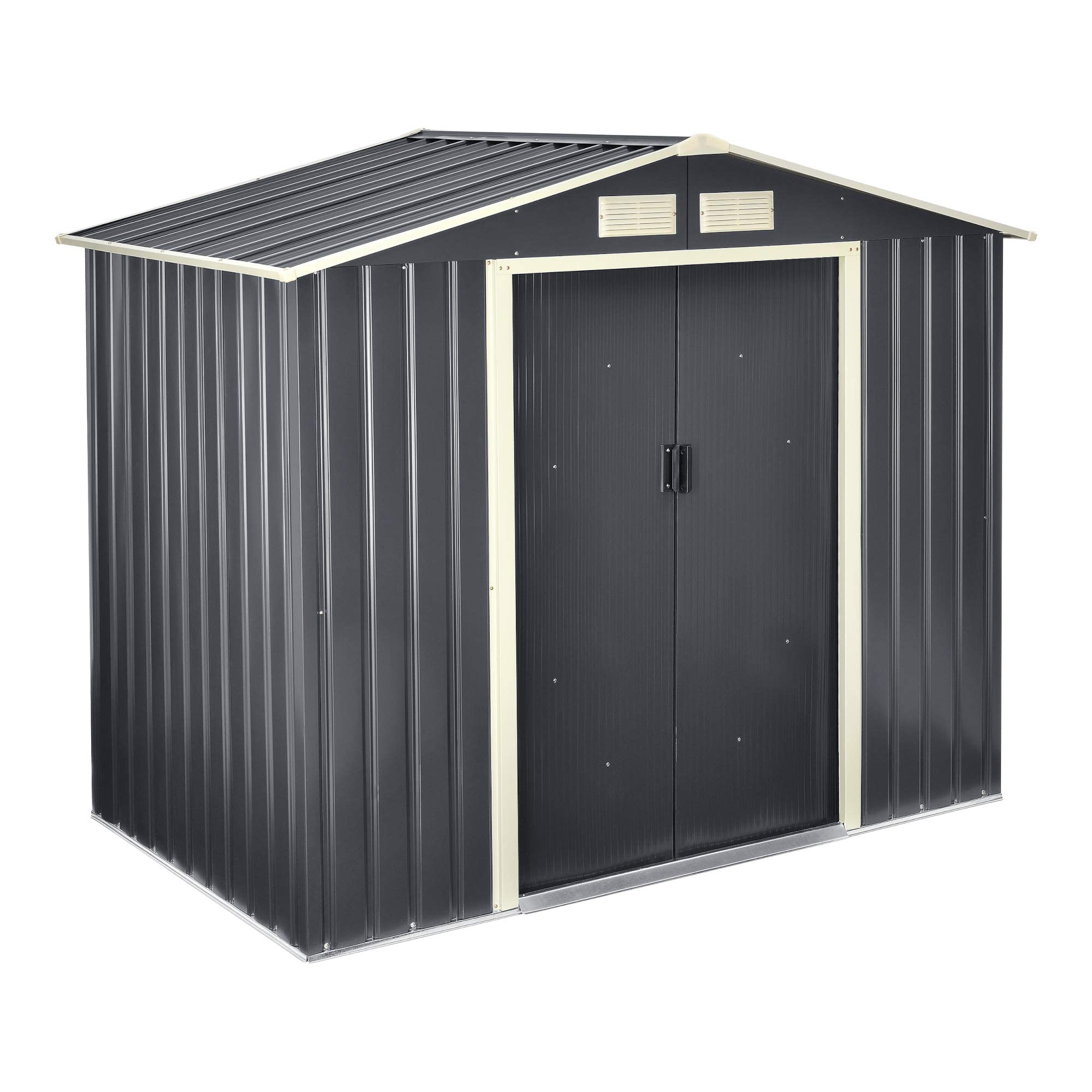 [en.casa] Abri de Jardin 4 m³ Robuste Cabane de Stockage Extérieur Cabane à Outils Toit à Pignon Tôles en Acier Galvanisées Gris Foncé
