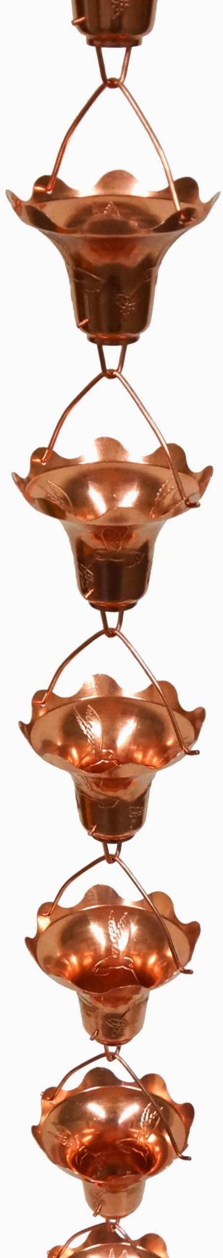 Copper Rain Chain Hummingbird and Flower Decor Extension, 4-Feet