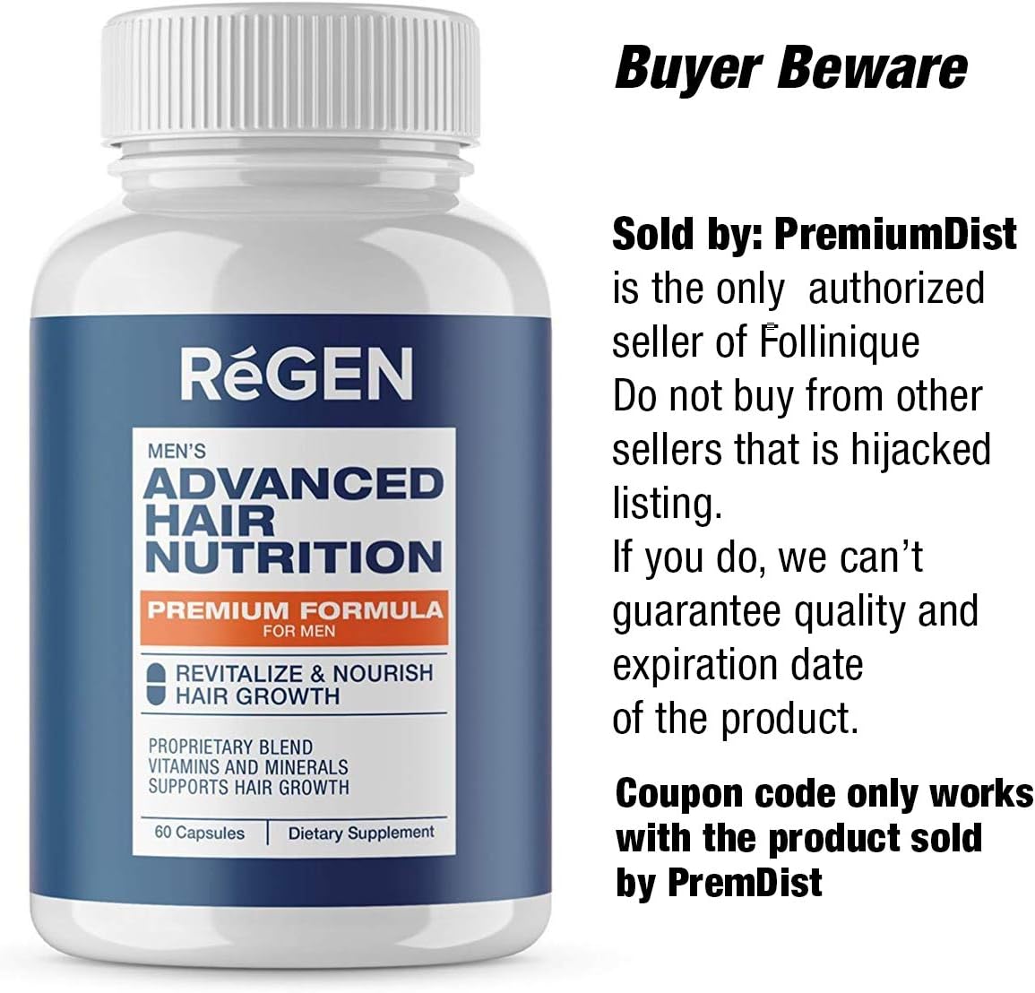 Regen Advanced Hair Nutrition for Men - Made in USA a Proprietary revitalizing Hair Blend of Vitamins, Biotin and Minerals for Men to Help Stimulate and Maximize Hair Growth