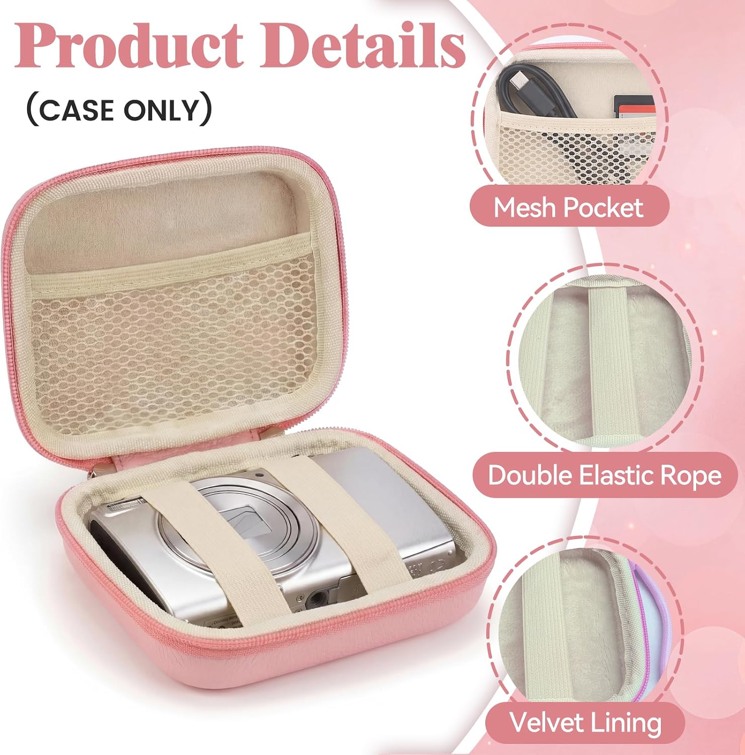 Digital Camera Case, Carrying Case for KODAK PIXPRO FZ55 / FZ45, Protective EVA Shell Camera Bag for CAMKORY, Canon PowerShot ELPH 180/IXUS, Accessories Holder for Cable, Memory Card, Card Reader